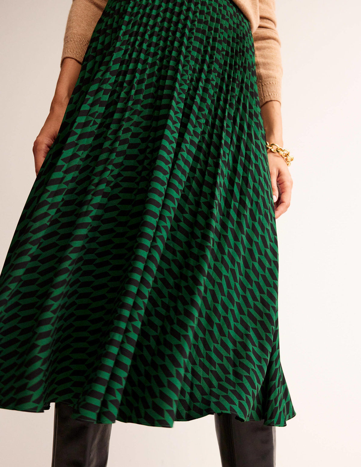Pleated Midi Skirt-Bright Green, Terrace Geo-2