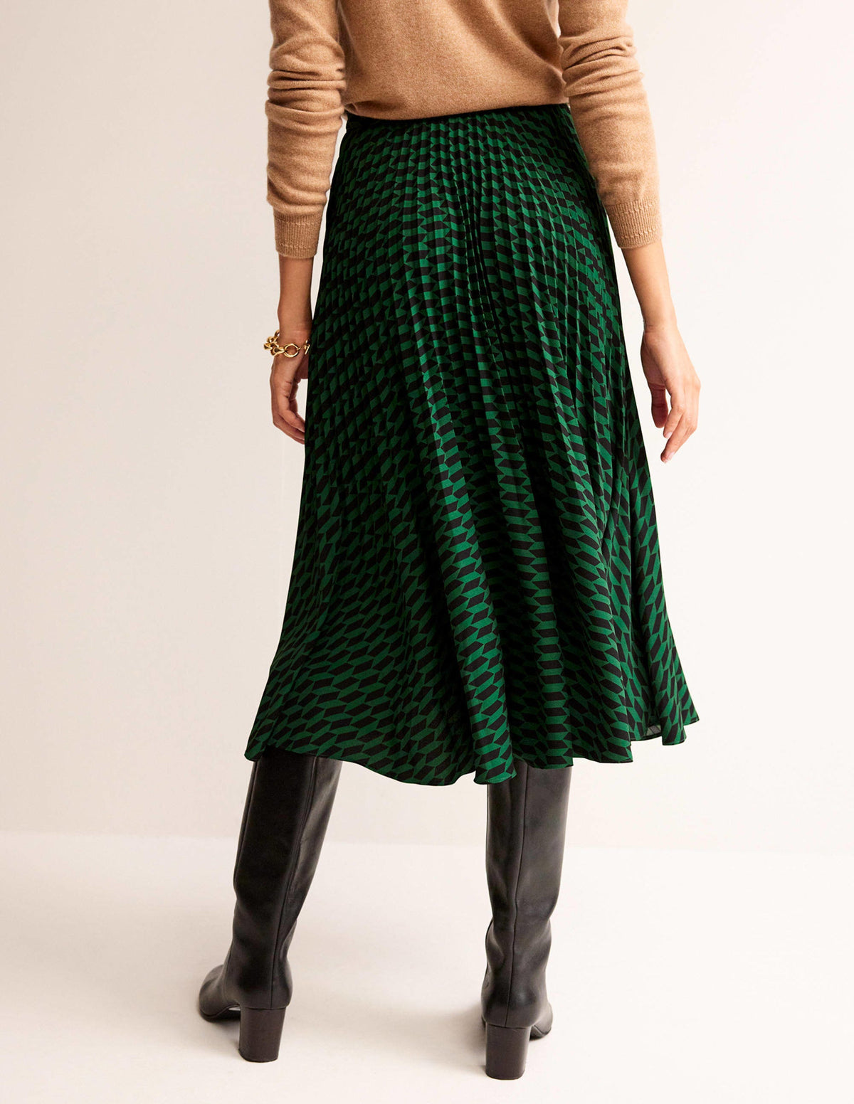 Pleated Midi Skirt-Bright Green, Terrace Geo-3