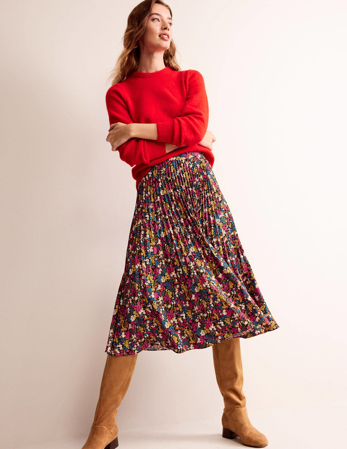 Pleated Midi Skirt-Multi, Botanic Dawn-4