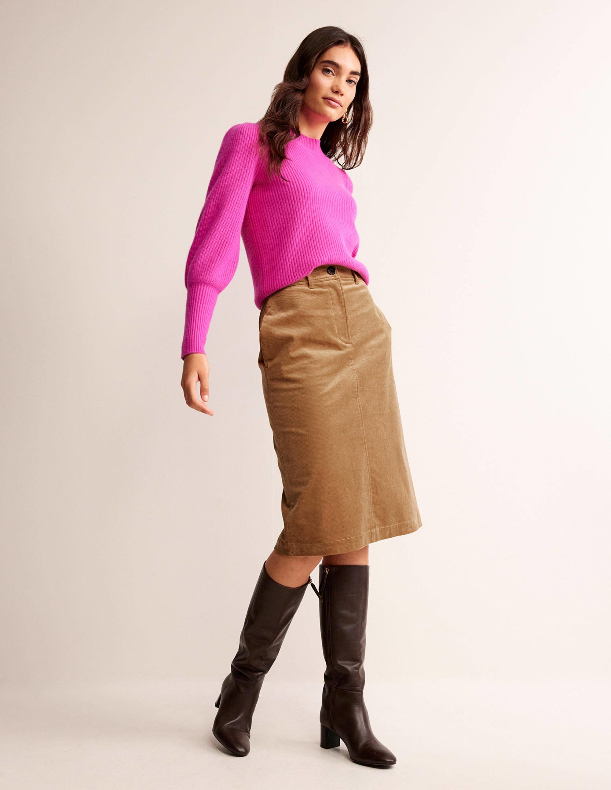 Margot Cord Midi Skirt-Camel - Image 1