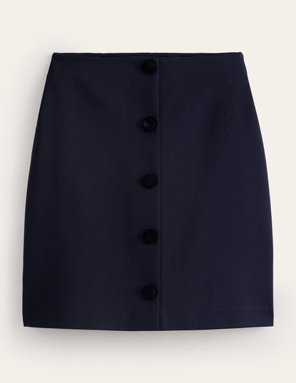 Buttoned Ponte Mini Skirt-Navy