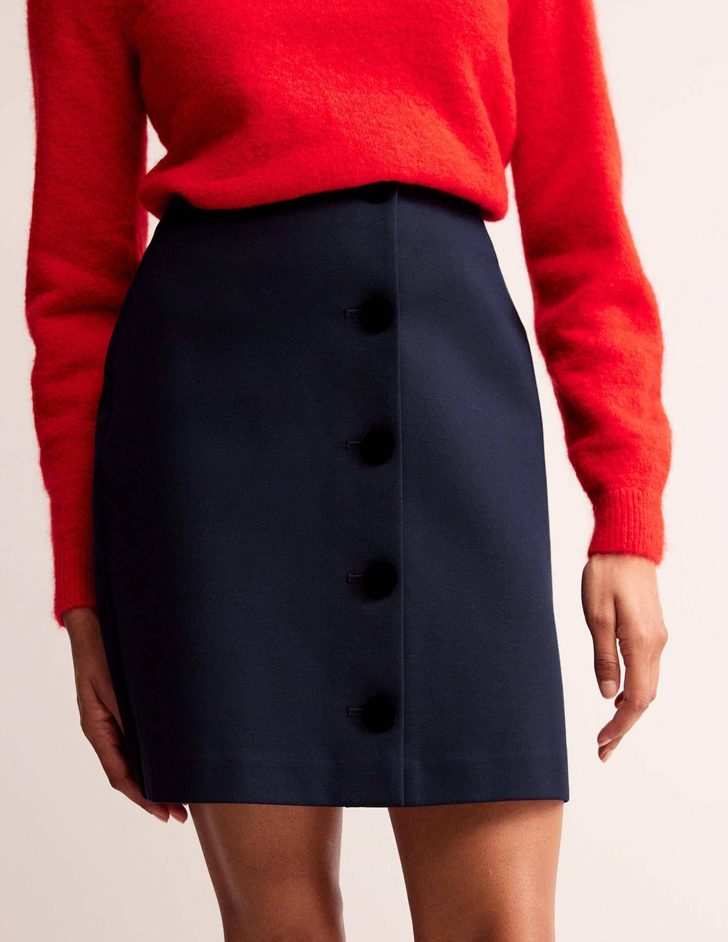 Buttoned Ponte Mini Skirt-Navy