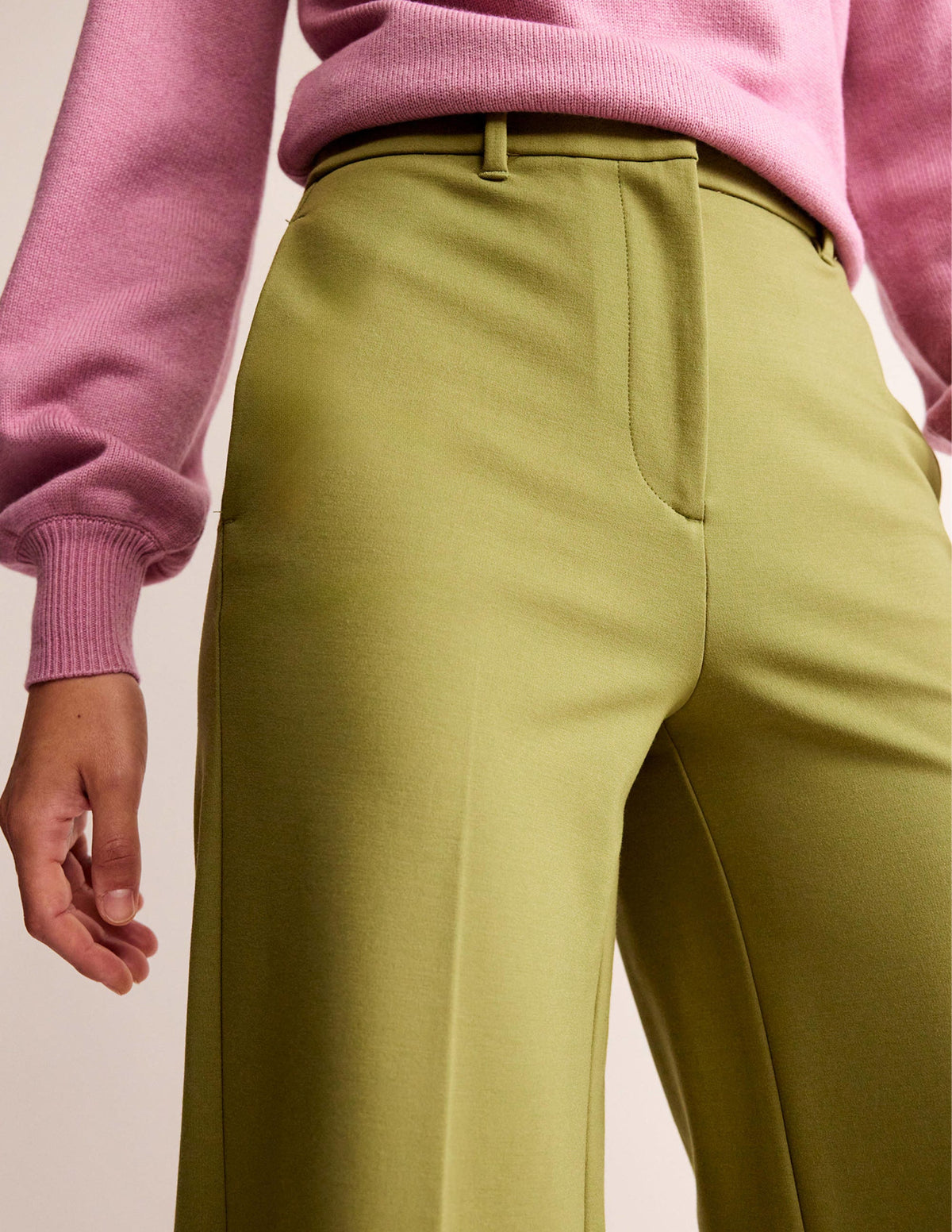 Wide Leg Jersey Pants-Green Olive - Image 2