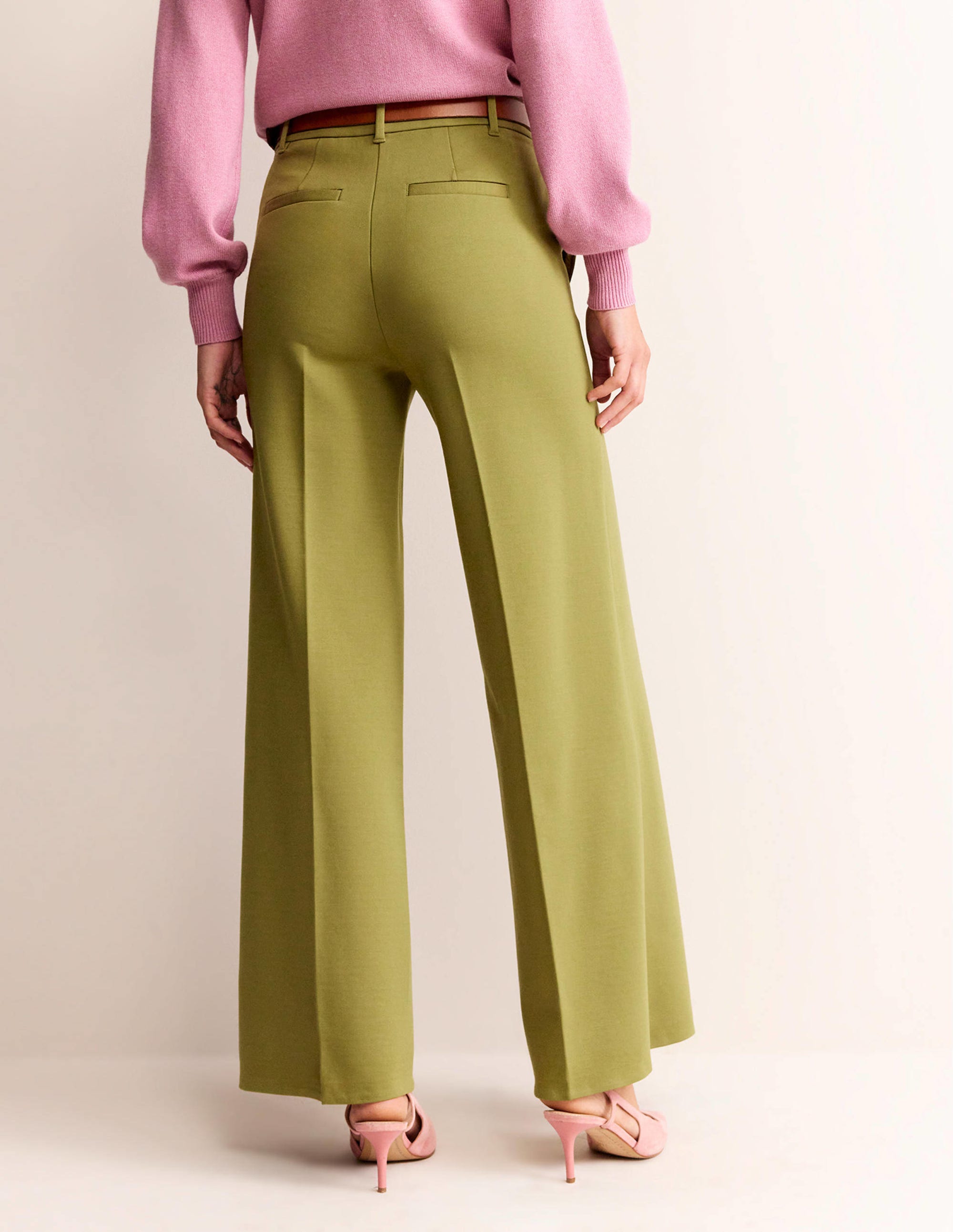 Wide Leg Jersey Pants-Green Olive - Image 3