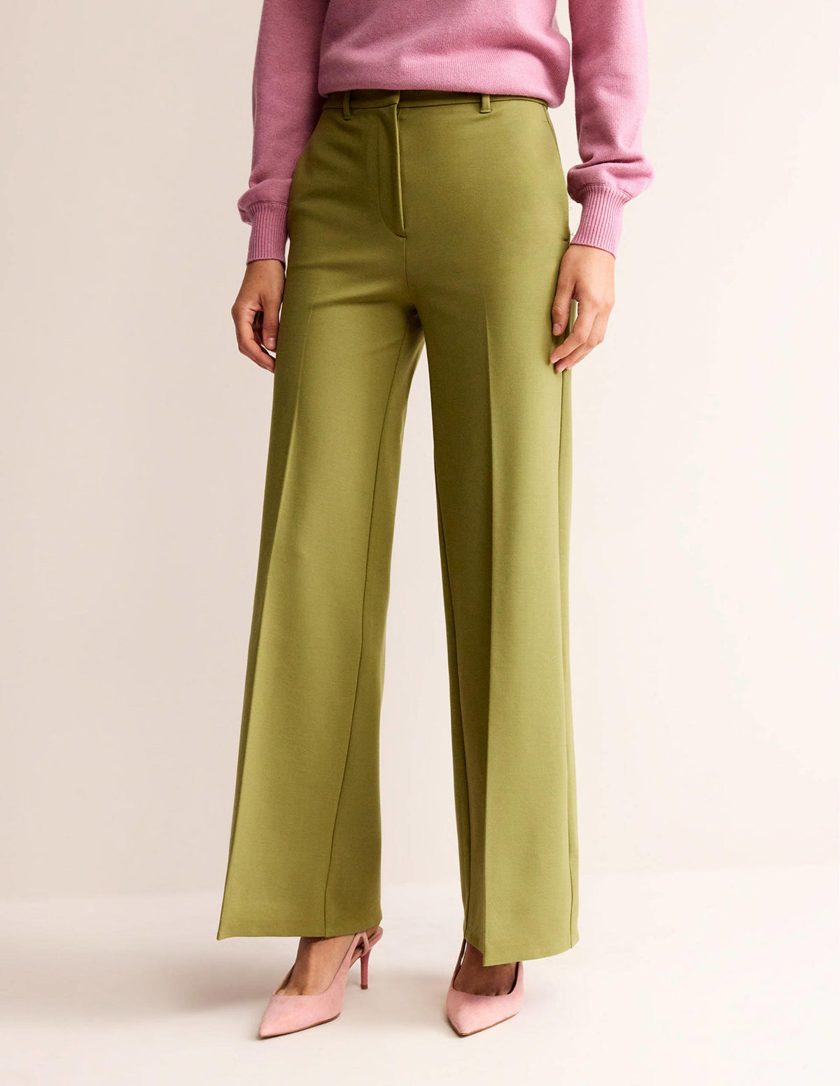 Wide Leg Jersey Pants-Green Olive - Image 4
