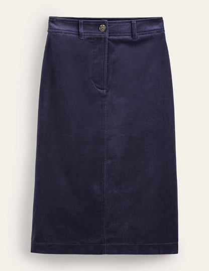 Margot Velvet Midi Skirt-Navy