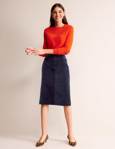 Margot Velvet Midi Skirt-Navy