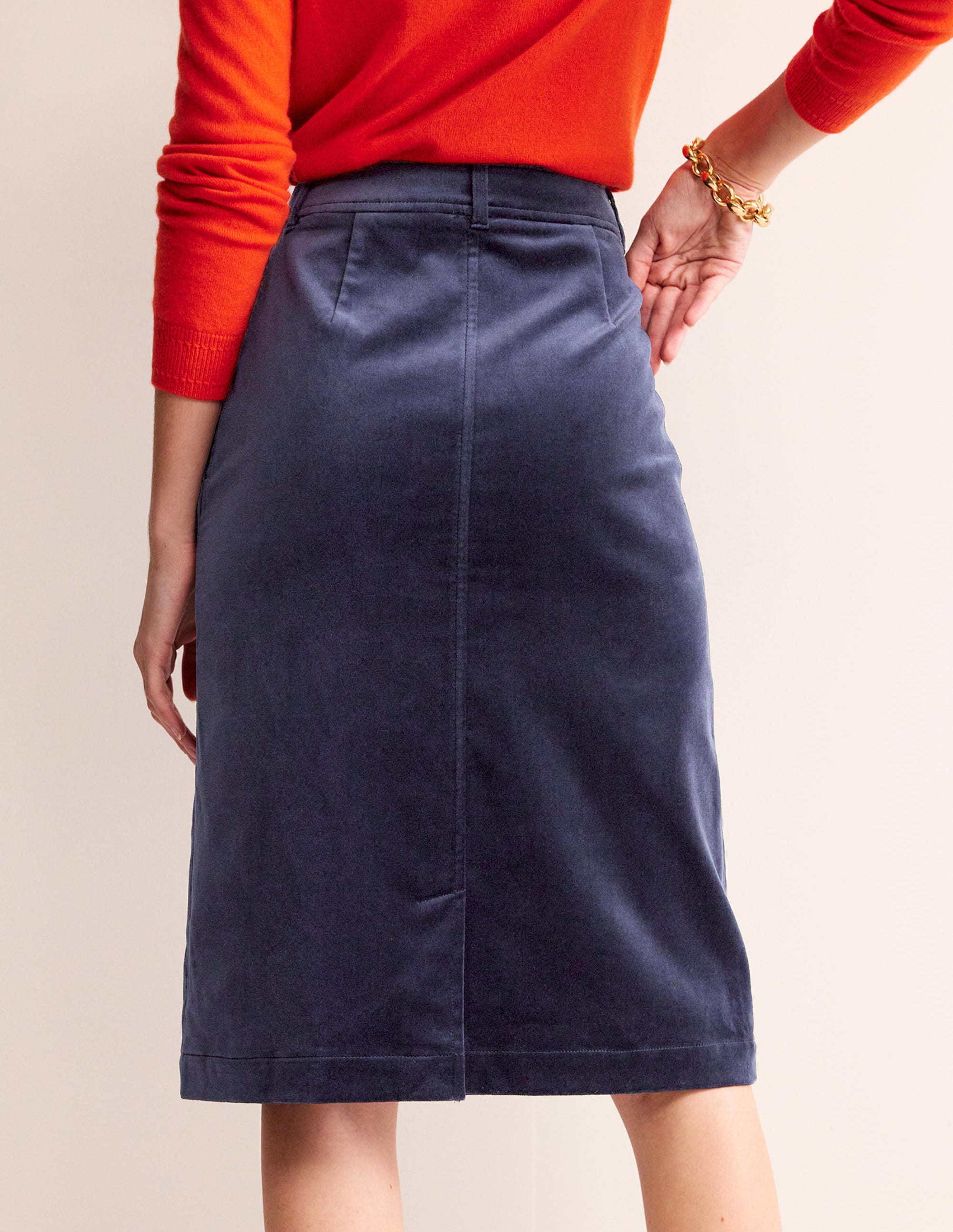 Margot Velvet Midi Skirt-Navy - Image 3