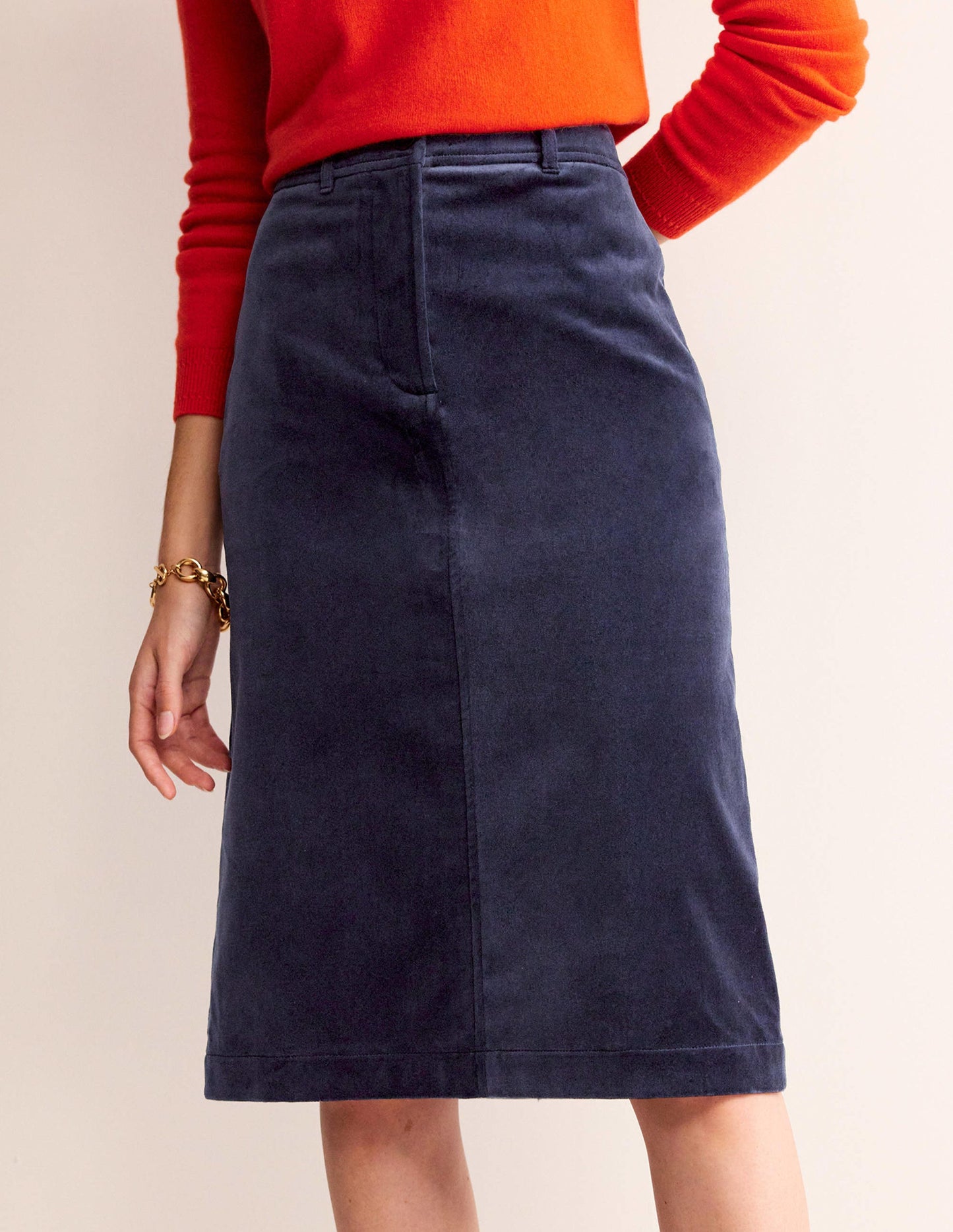 Margot Velvet Midi Skirt-Navy