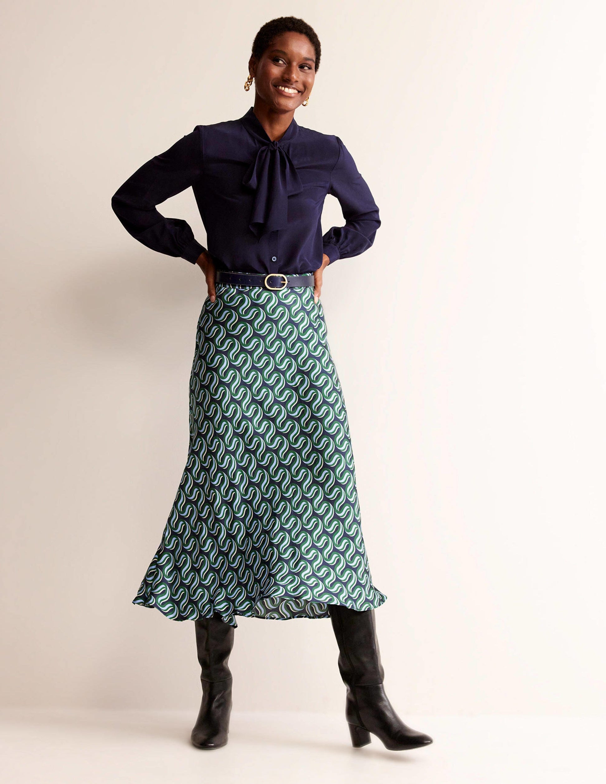 Cecelia Midi Skirt-Amazon Green, Ribbon Wave-1
