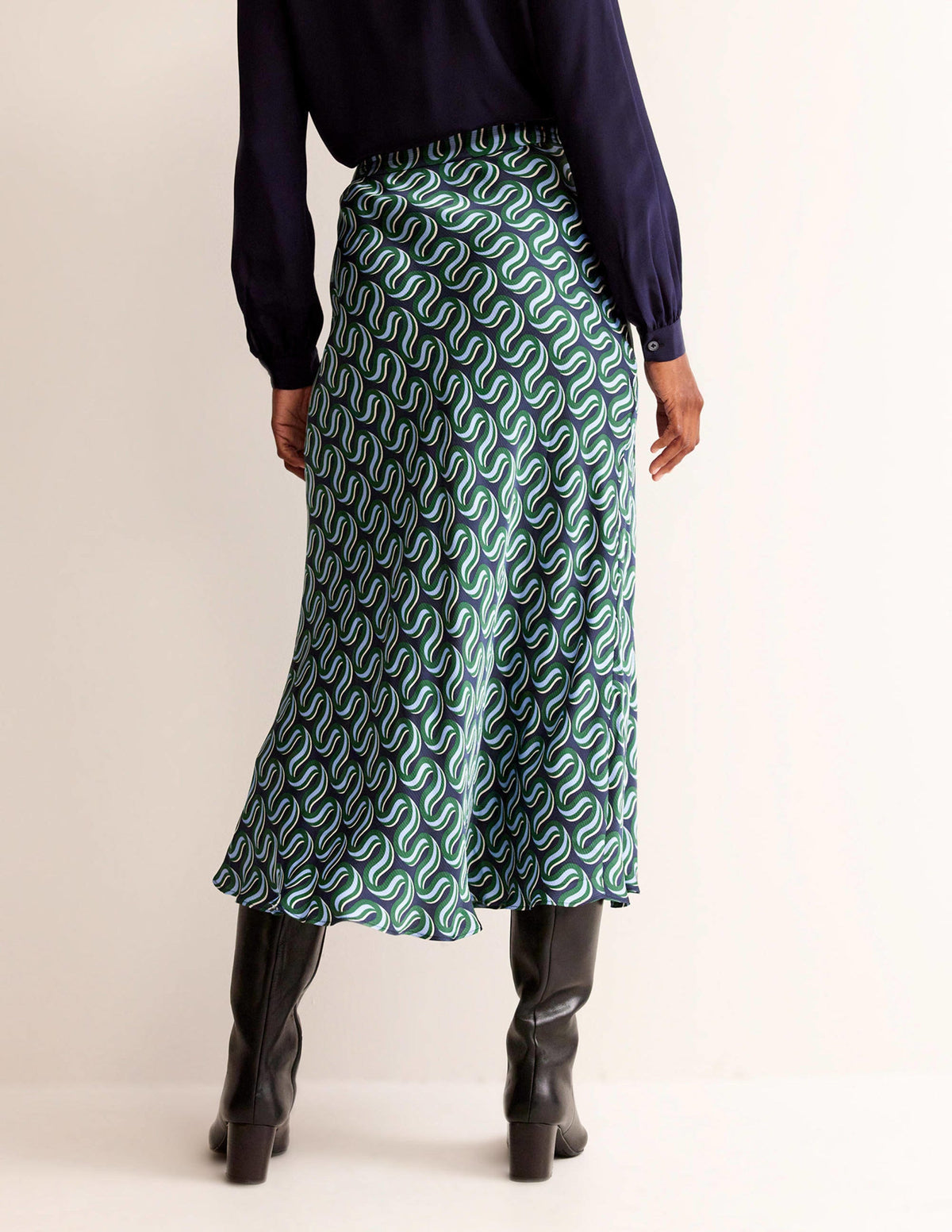 Cecelia Midi Skirt-Amazon Green, Ribbon Wave - Image 3