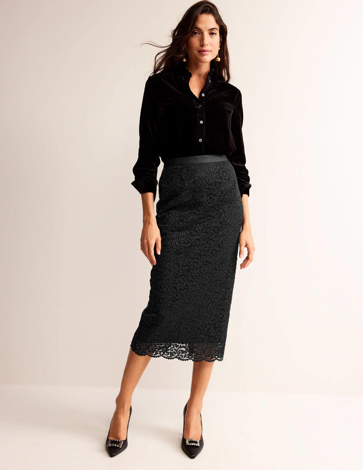 Lace Midi Skirt-Black - Image 1