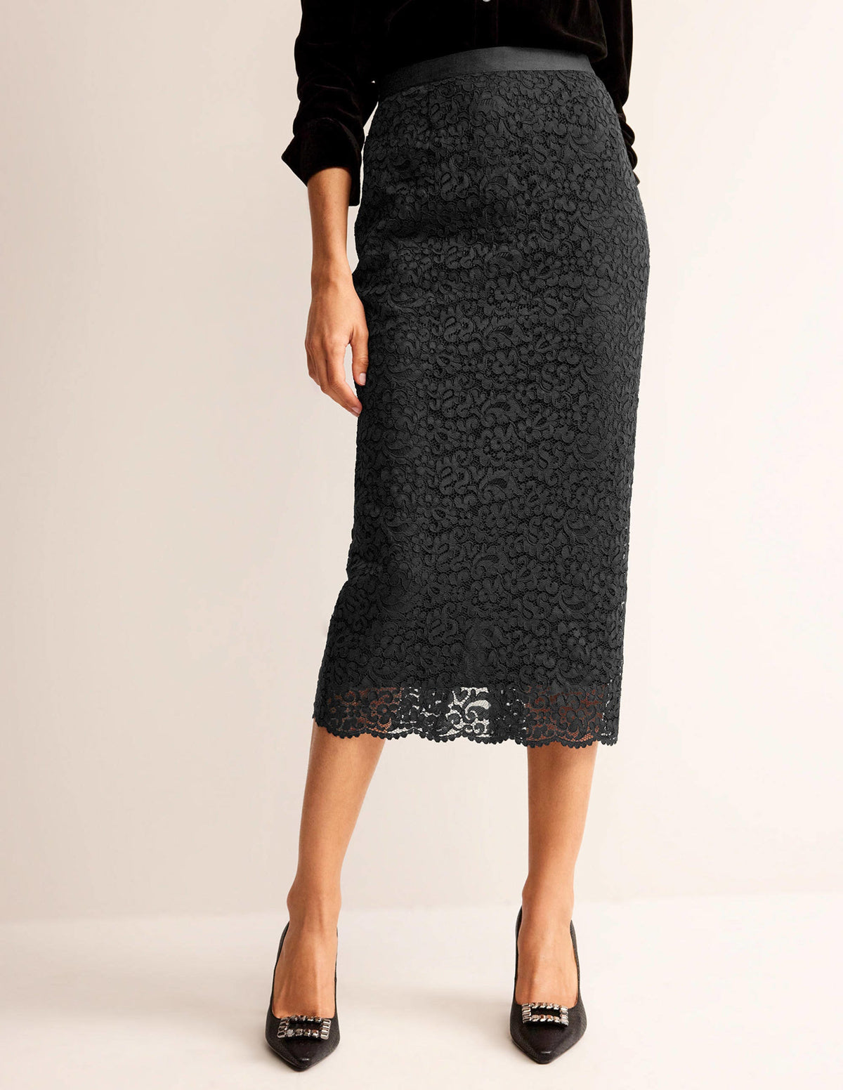 Lace Midi Skirt-Black - Image 3