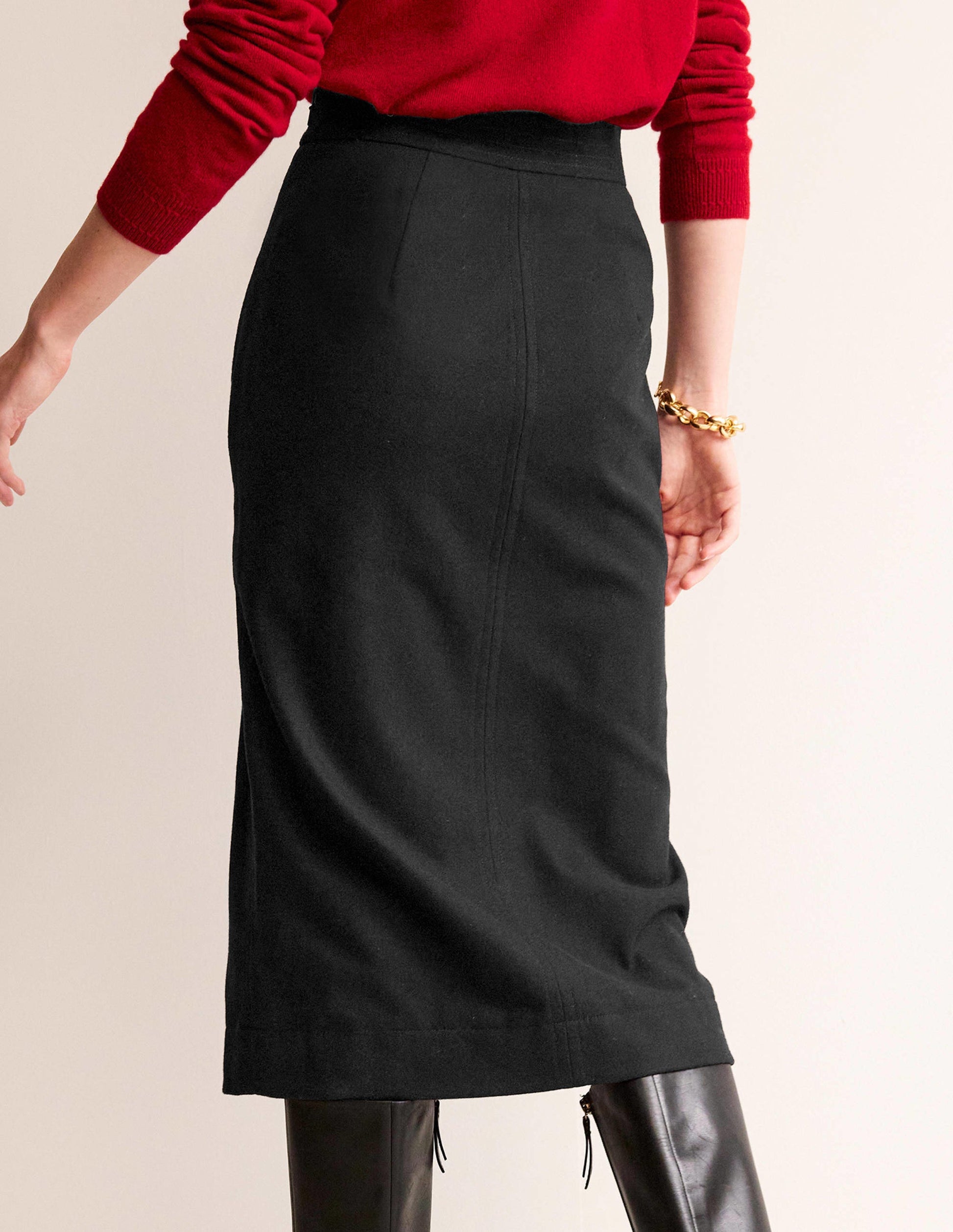Wool Pencil Skirt-Black-3