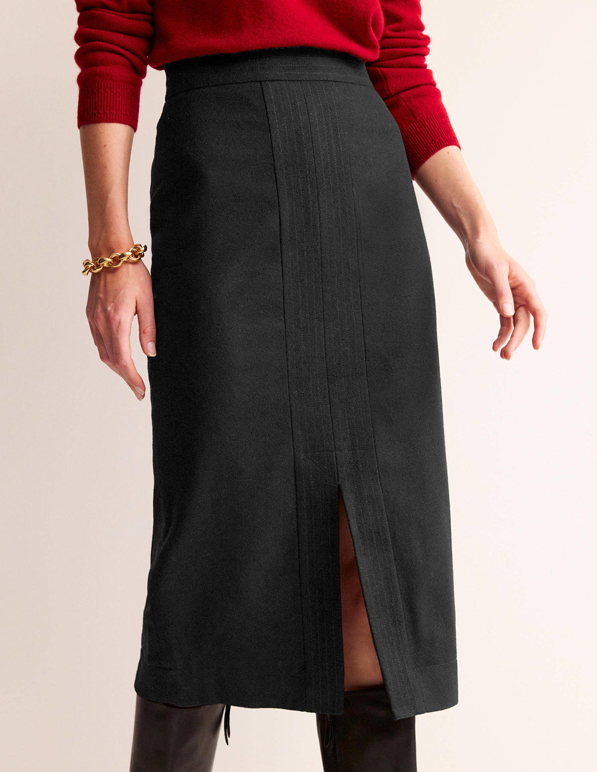 Wool Pencil Skirt-Black-4