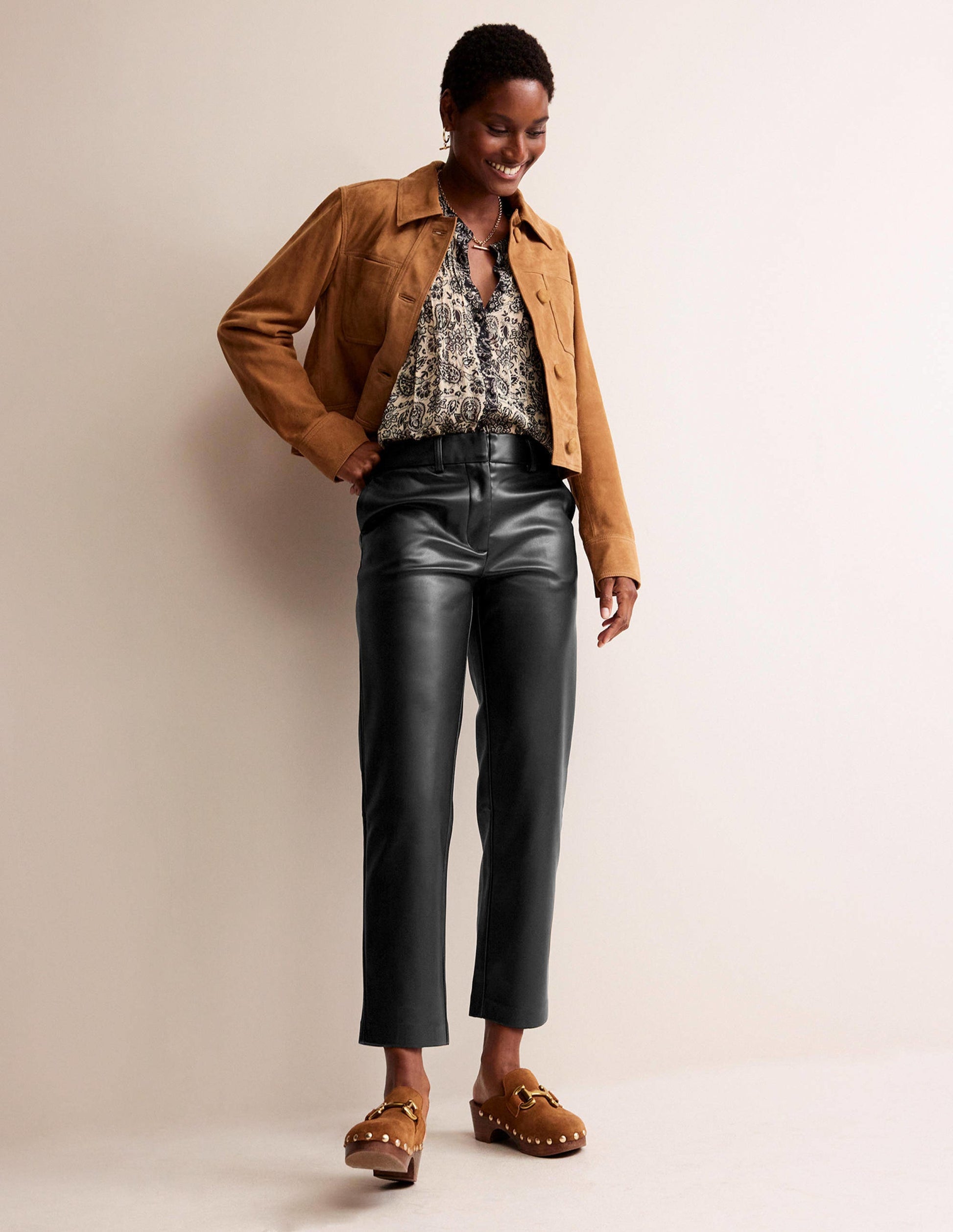 Tapered Faux-Leather Pants-Black-1