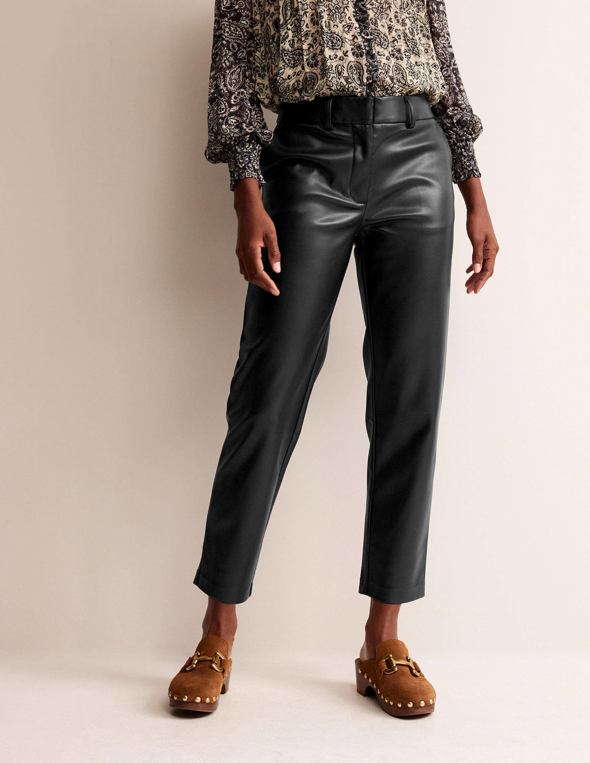 Tapered Faux-Leather Pants-Black - Image 4