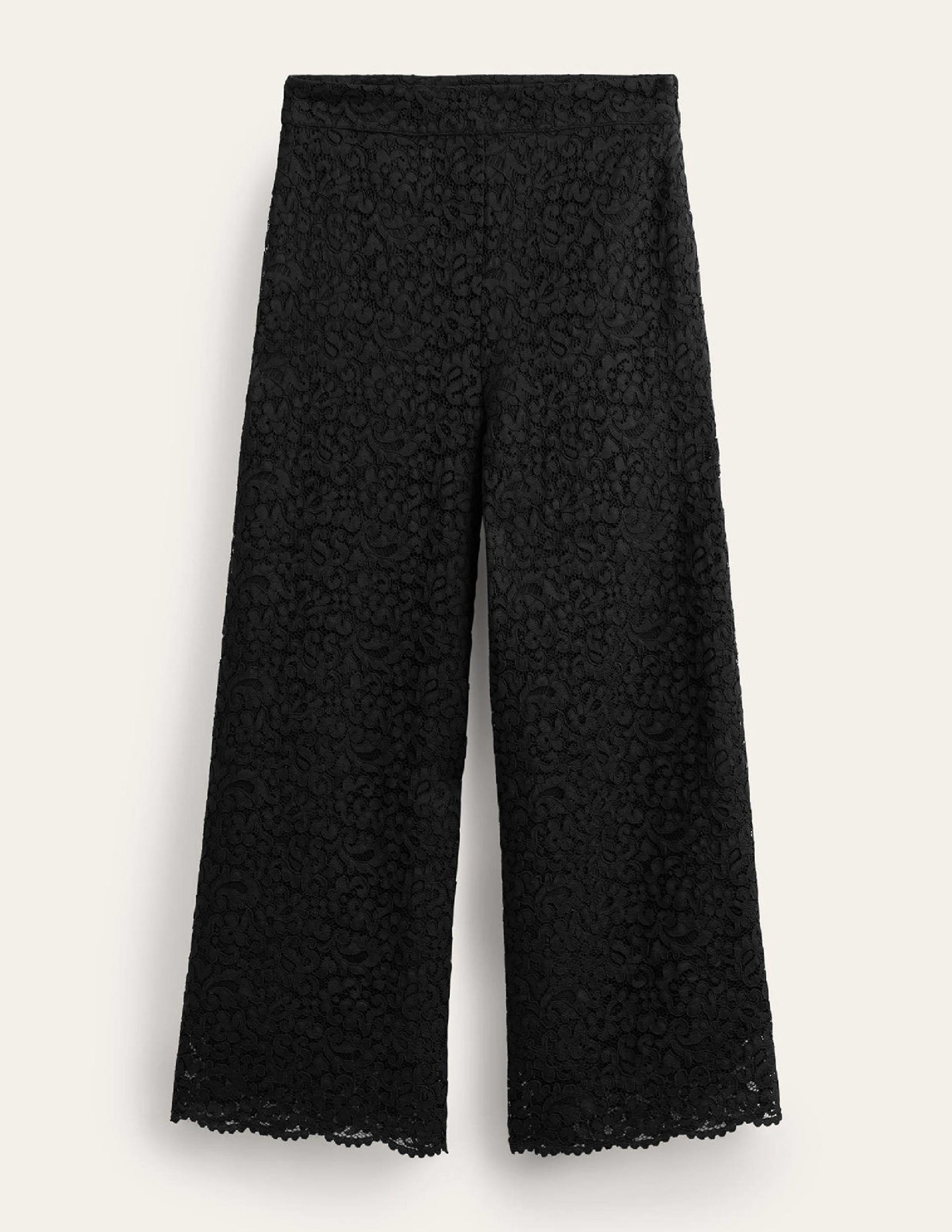 Cropped Wide-Leg Lace Pants-Black-6