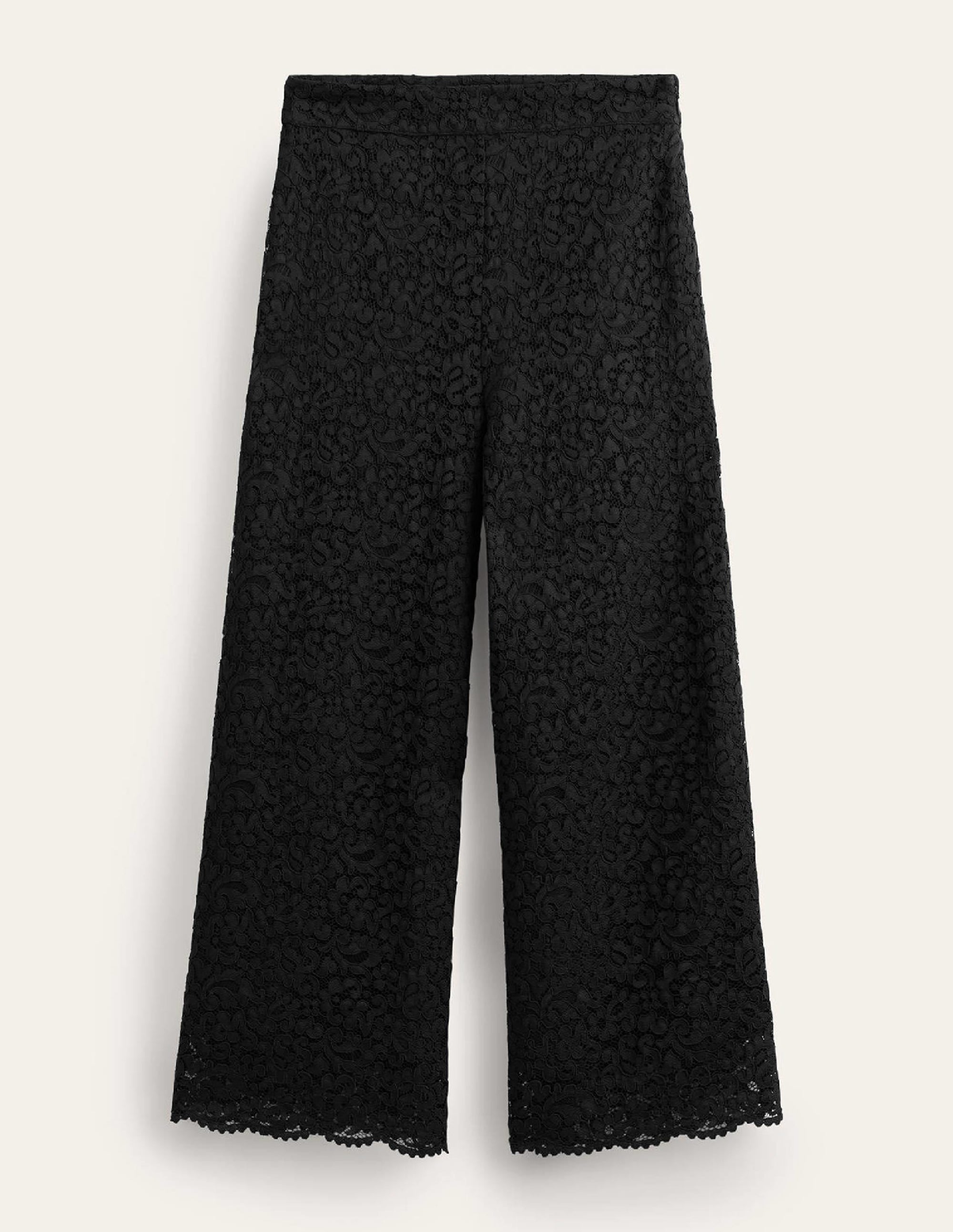 Cropped Wide-Leg Lace Pants-Black - Image 6