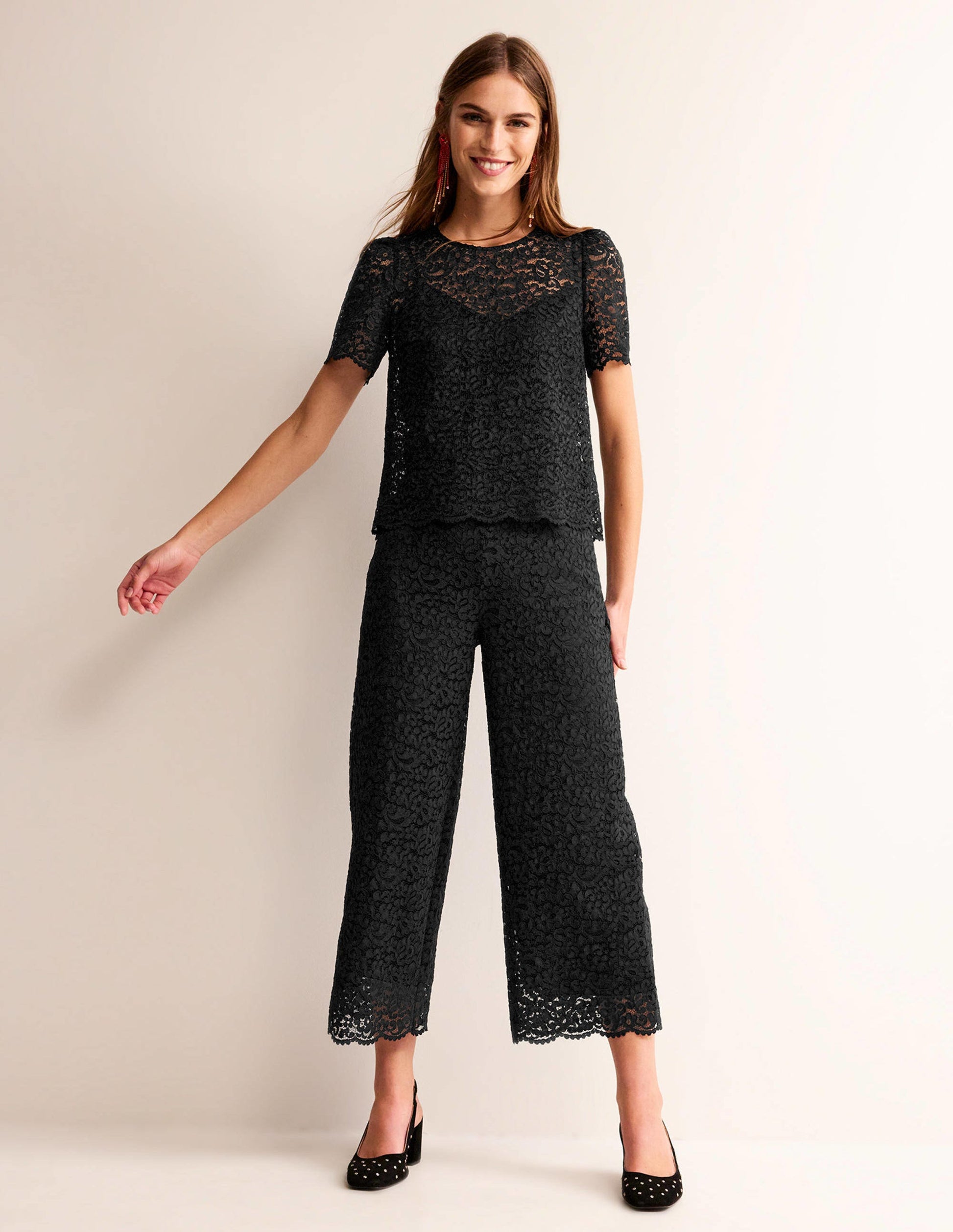 Cropped Wide-Leg Lace Pants-Black-1