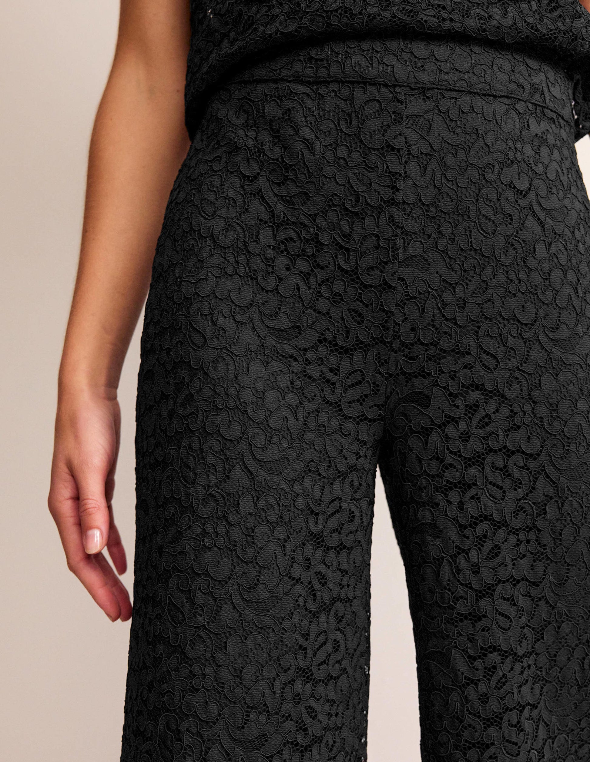 Cropped Wide-Leg Lace Pants-Black-2