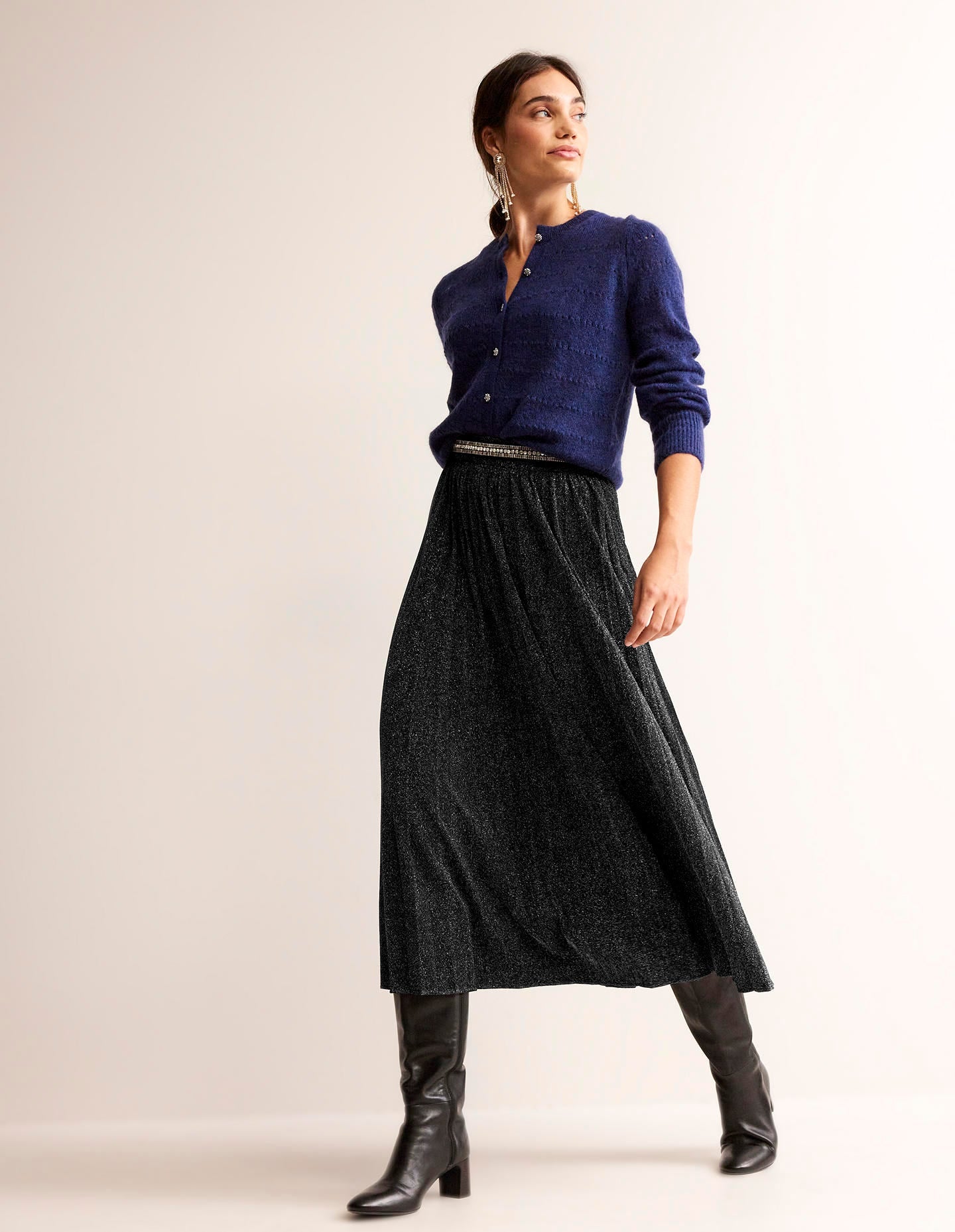 Jersey Metallic Pleated Skirt-Black Sparkle - Image 1