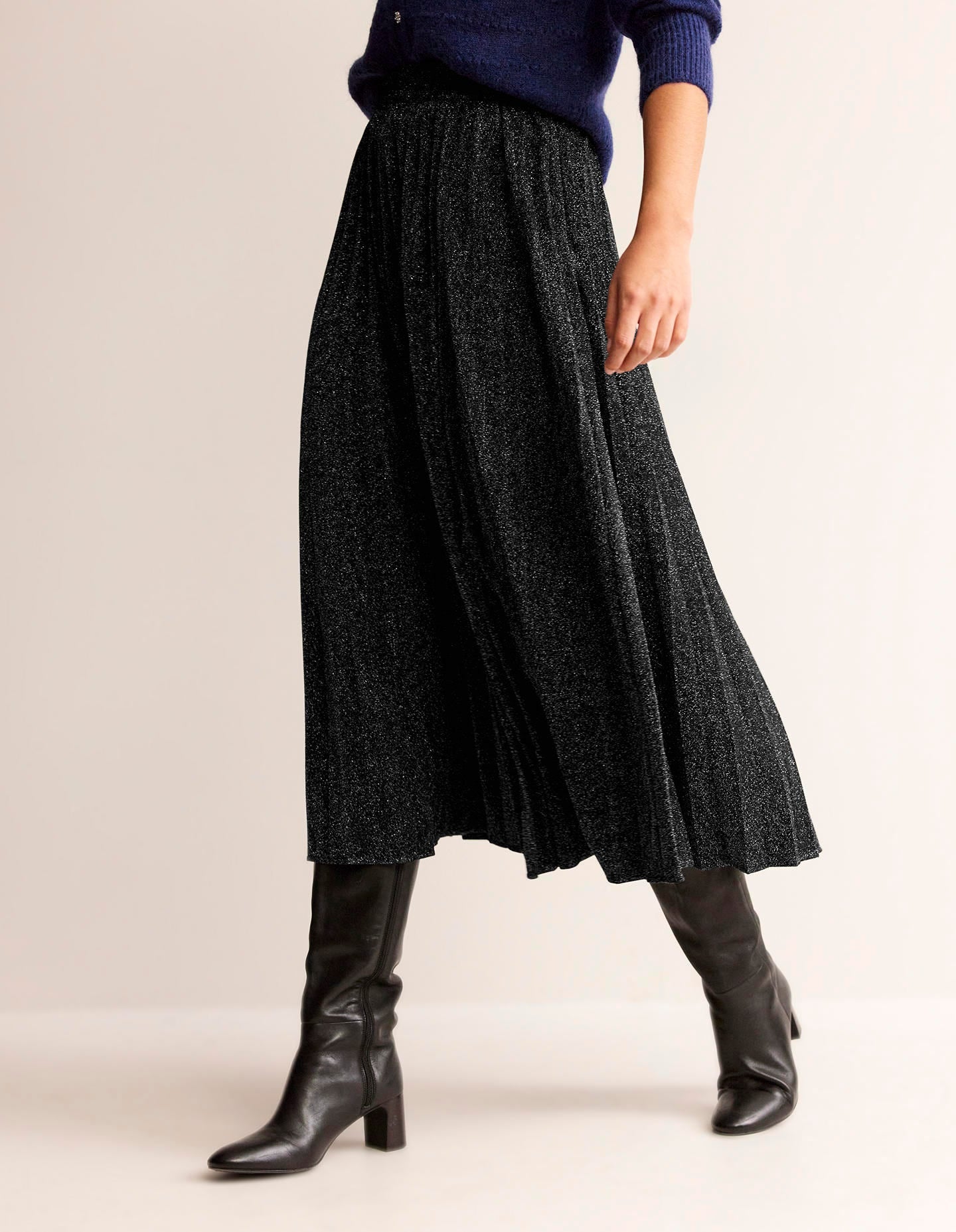 Jersey Metallic Pleated Skirt-Black Sparkle