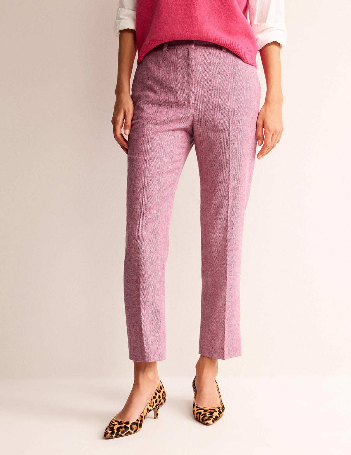 Kew Wool Pants-Pink Herringbone-4