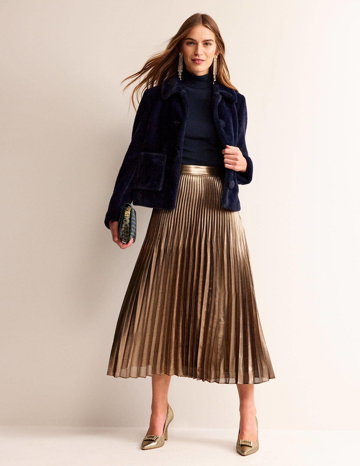 Camilla Metallic Midi Skirt-Black Gold - Image 1