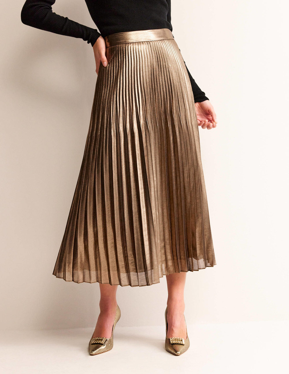 Camilla Metallic Midi Skirt-Black Gold-4