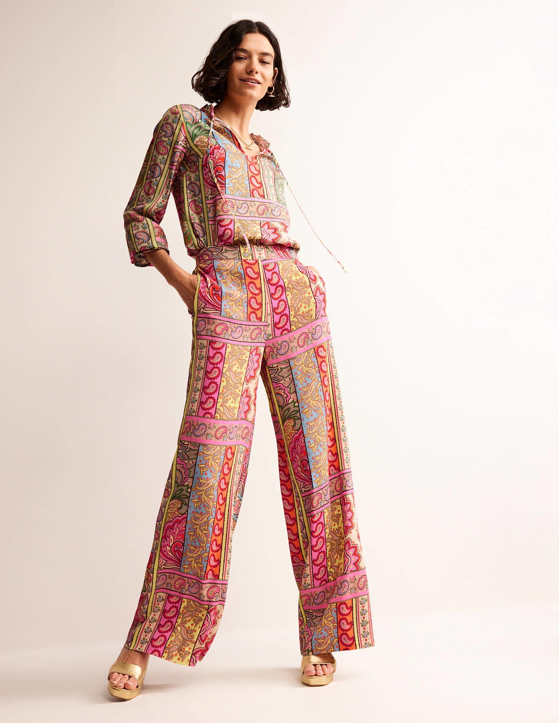 Fluid Wide-Leg Pants-Multi, Patchwork-1