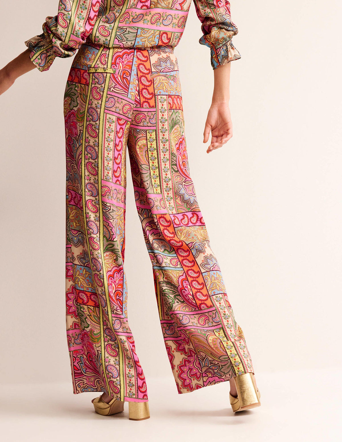 Fluid Wide-Leg Pants-Multi, Patchwork - Image 3
