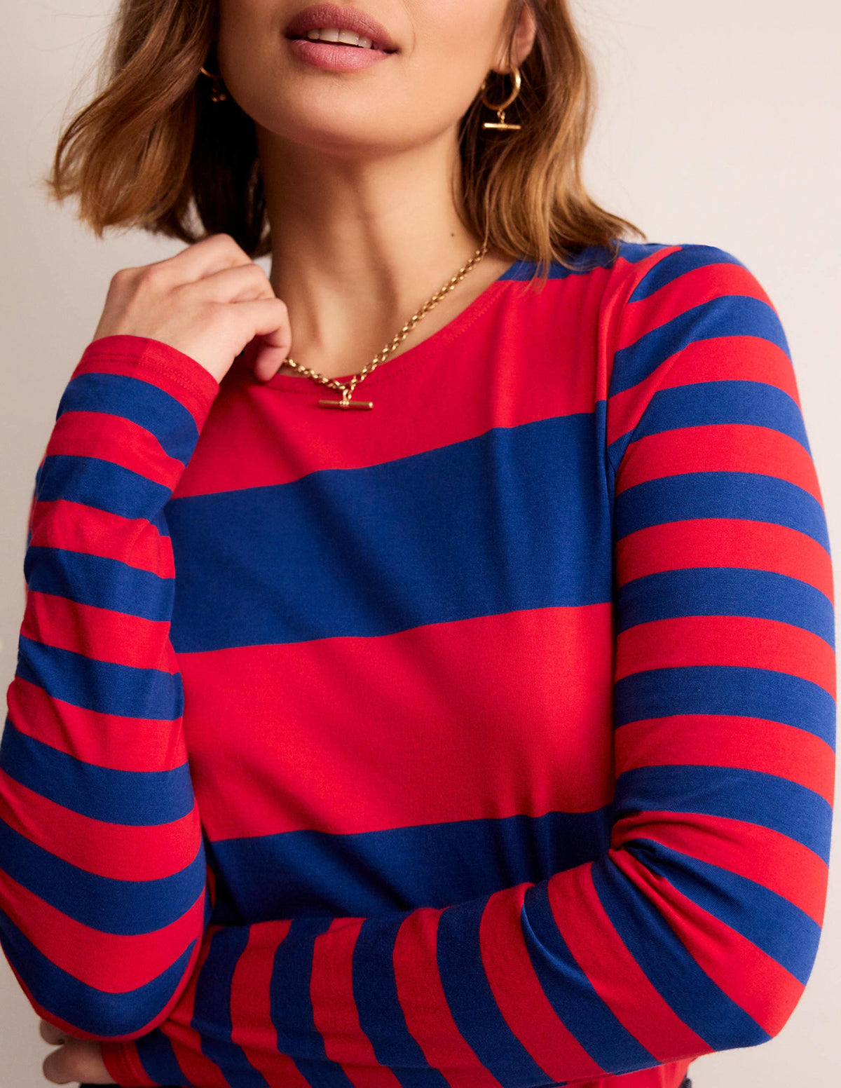 Bea Long Sleeve Breton-Dark Colbalt and Hot Pepper - Image 2