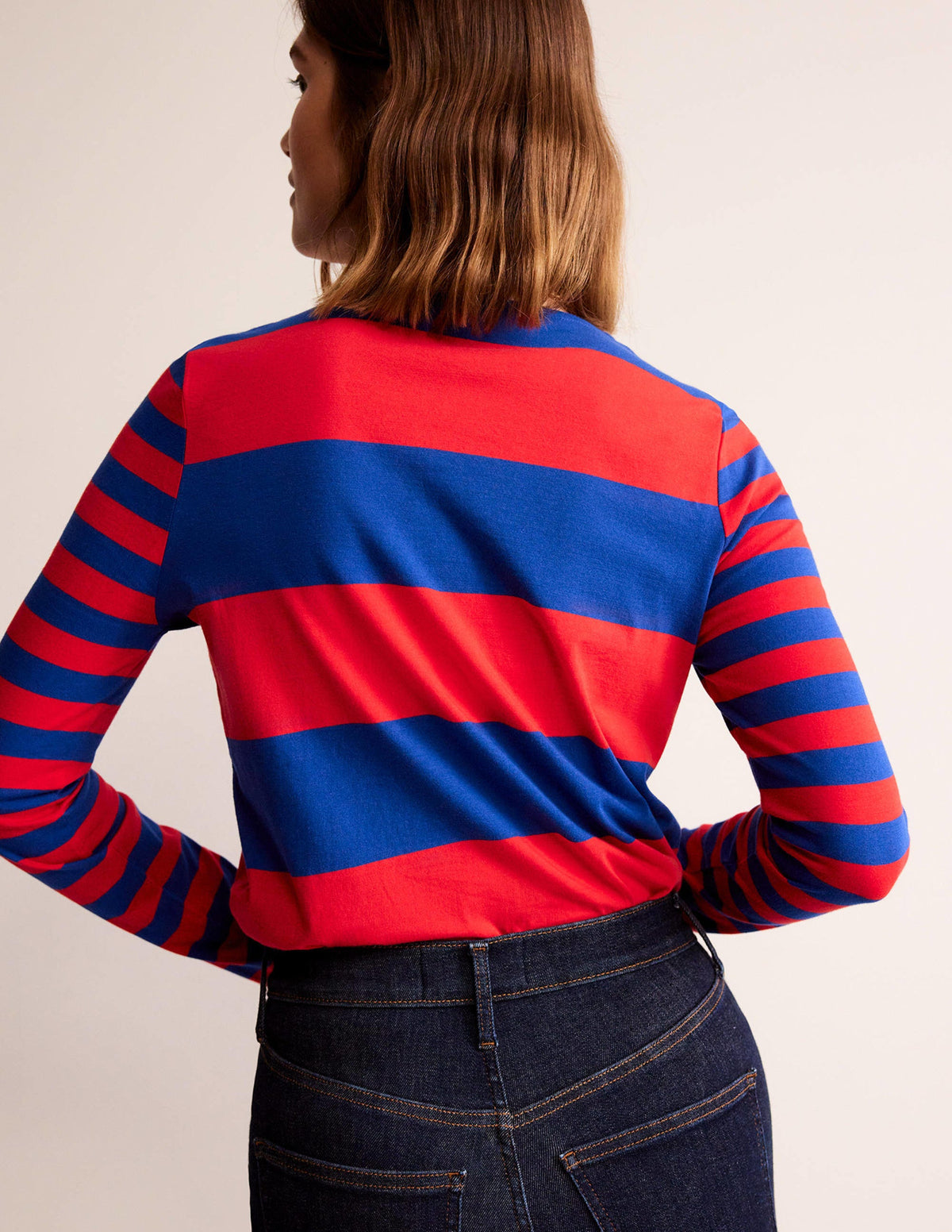 Bea Long Sleeve Breton-Dark Colbalt and Hot Pepper - Image 3