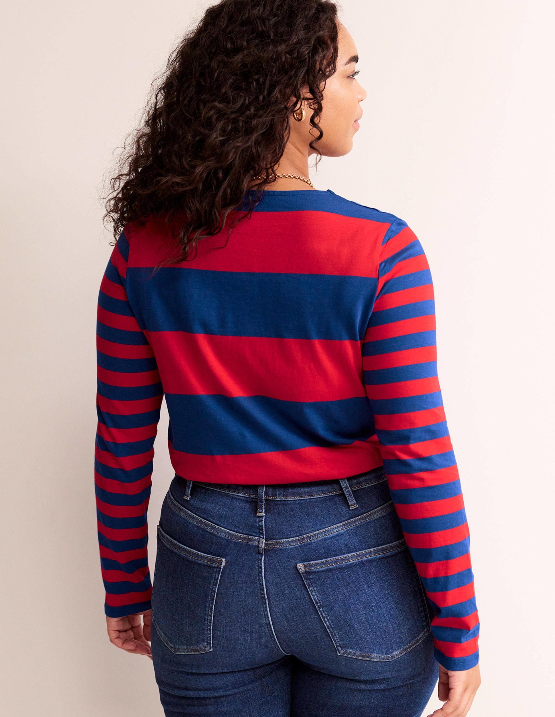 Bea Long Sleeve Breton-Dark Colbalt and Hot Pepper-6