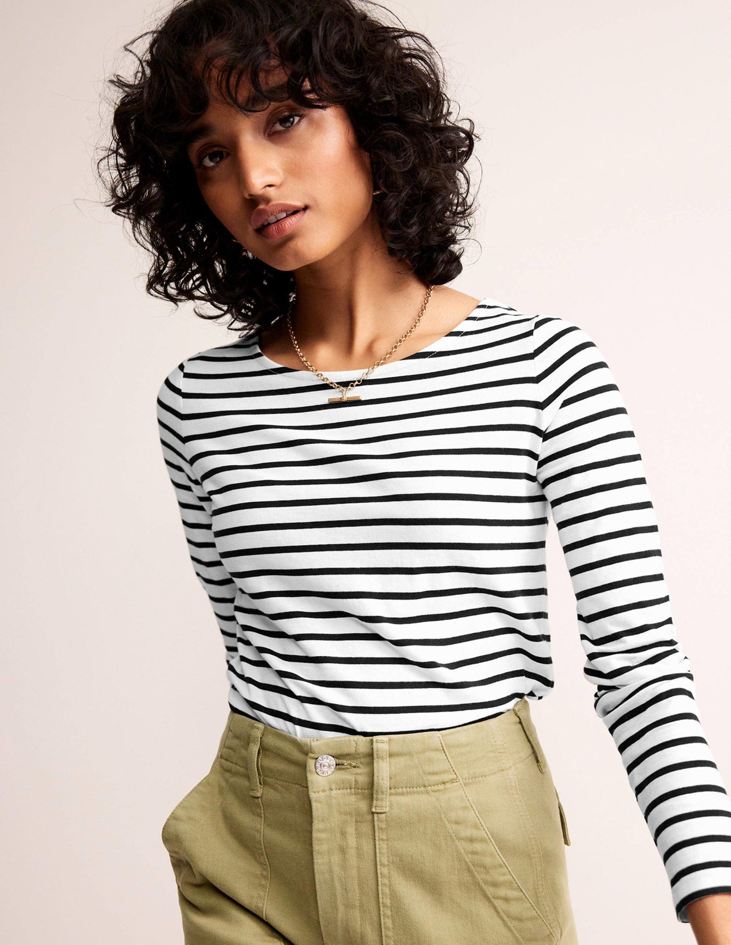 Ella Long Sleeve Breton-Ivory, Black