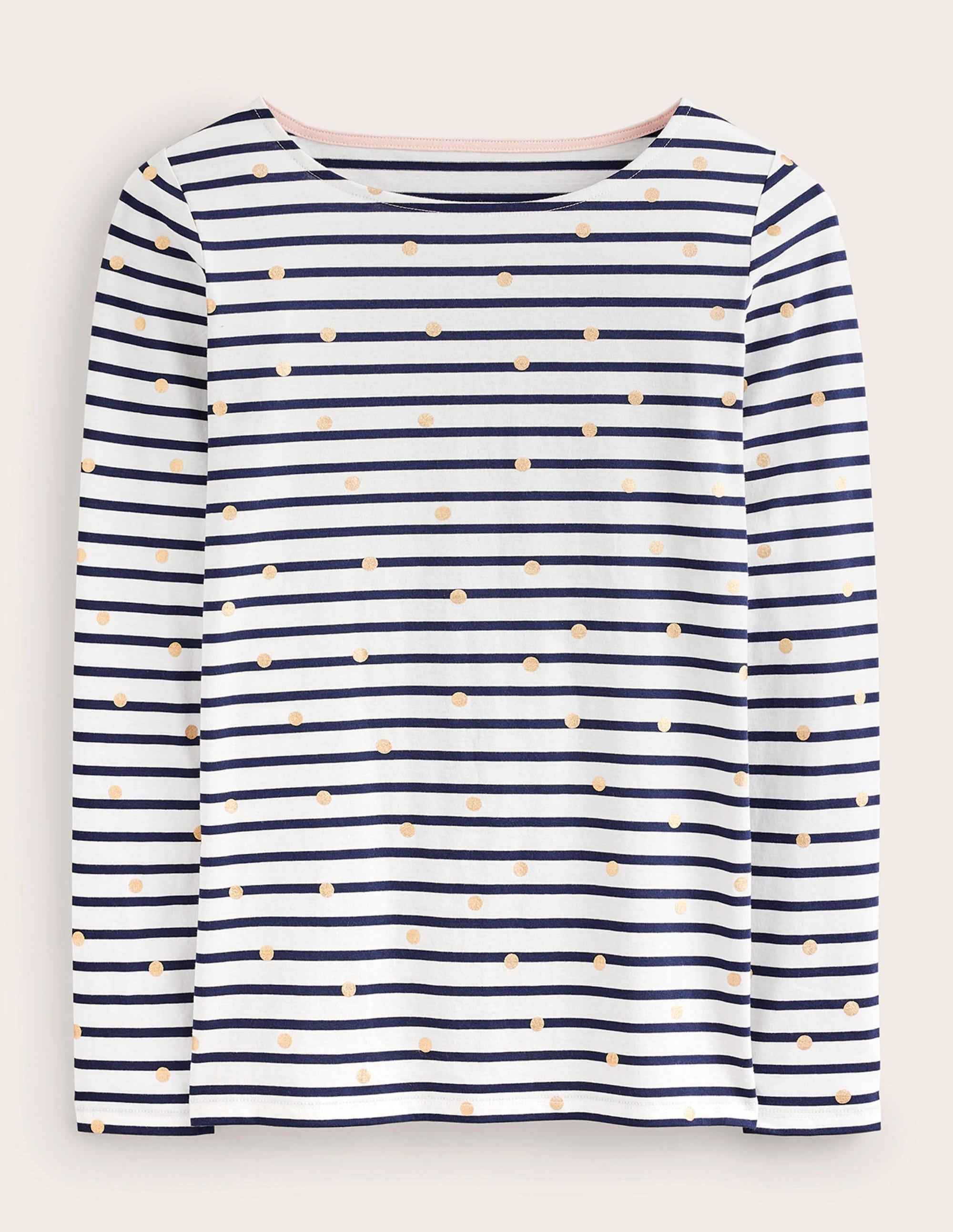 Ella Long Sleeve Breton-Ivory, Navy Foil Dot - Image 8