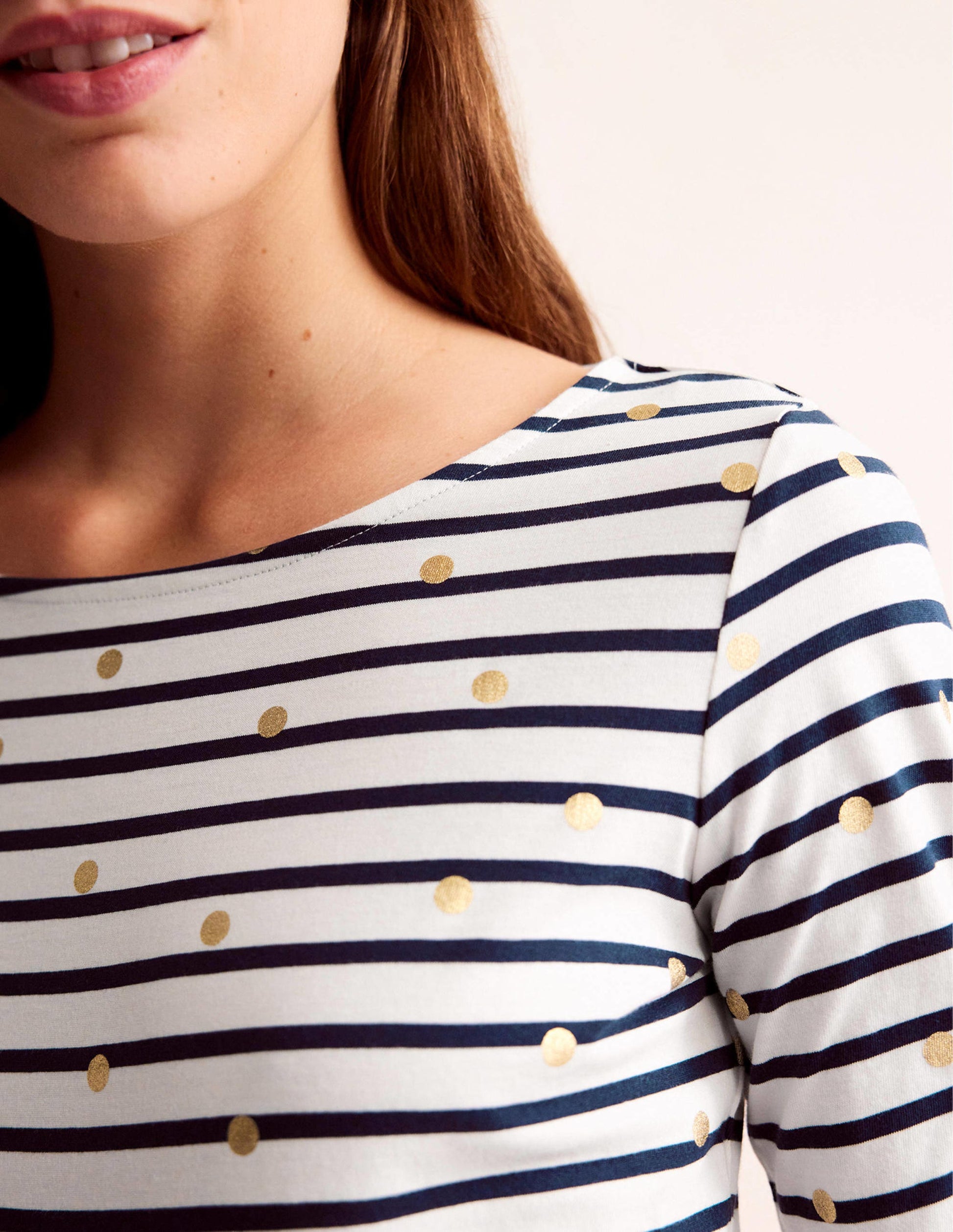 Ella Long Sleeve Breton-Ivory, Navy Foil Dot-2
