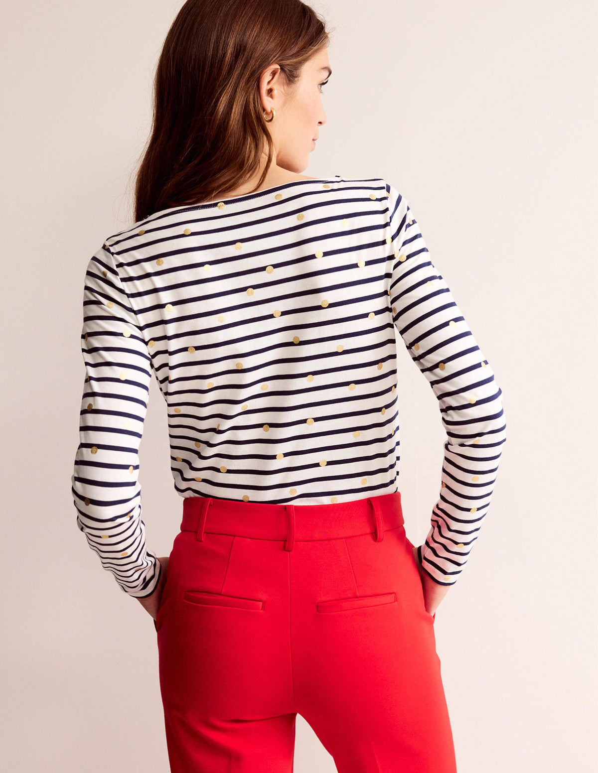 Ella Long Sleeve Breton-Ivory, Navy Foil Dot - Image 3