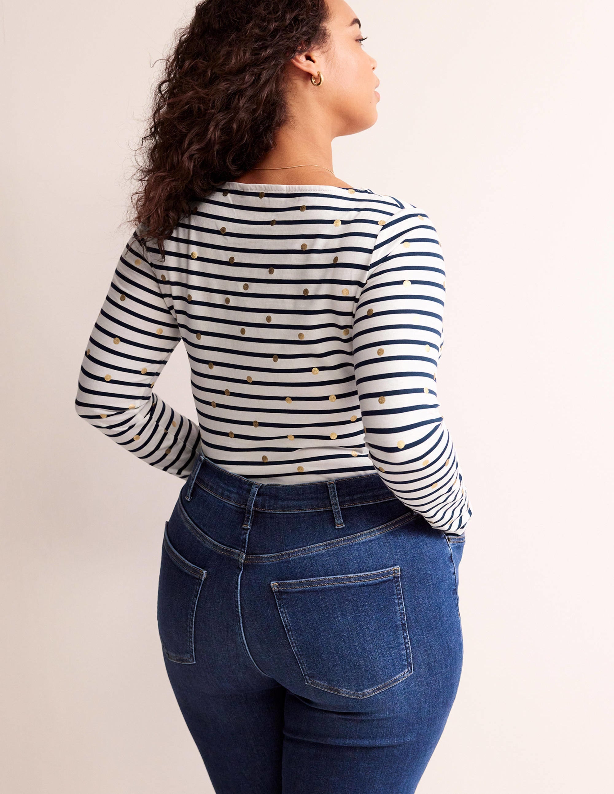 Ella Long Sleeve Breton-Ivory, Navy Foil Dot - Image 6