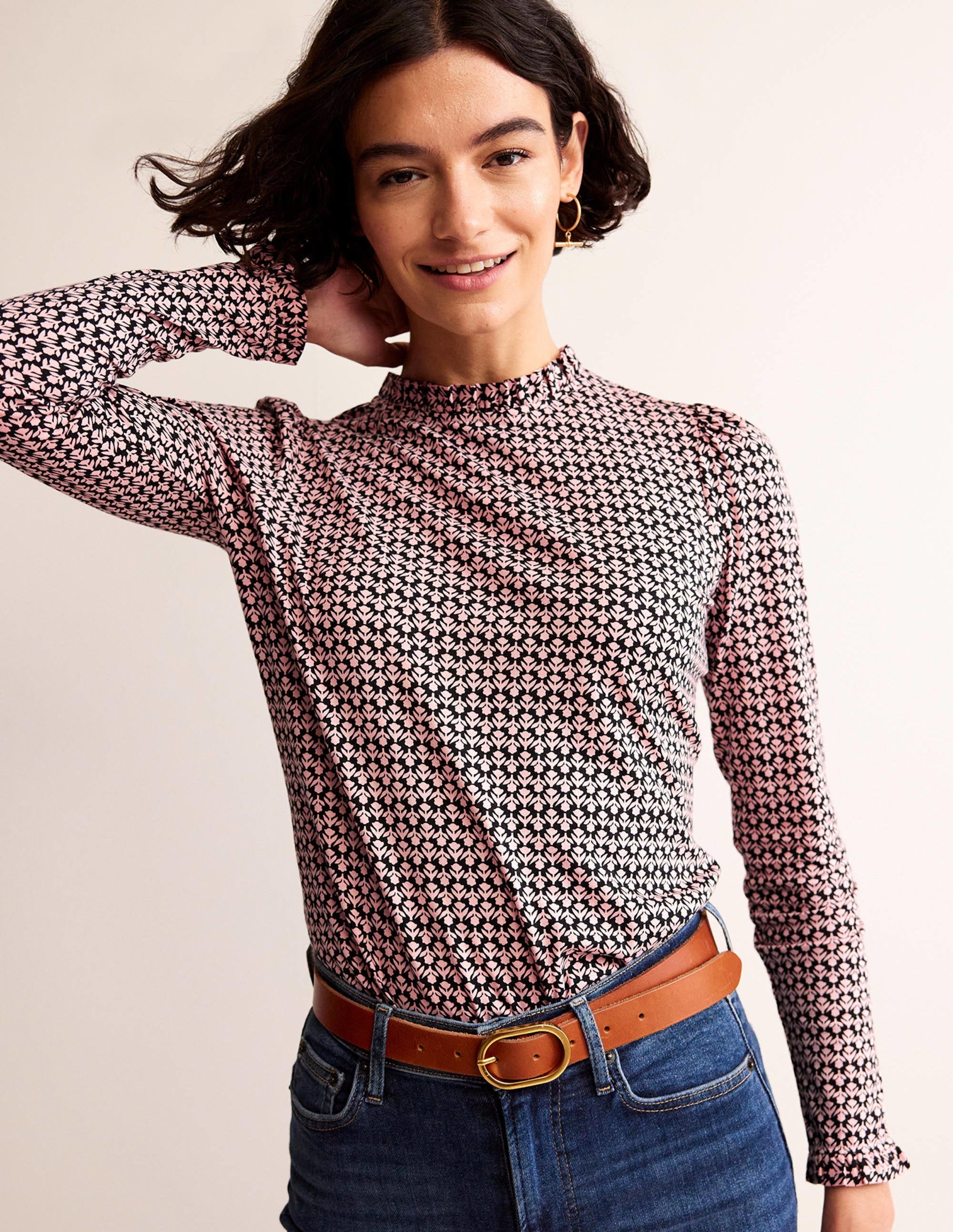 Supersoft Frill Detail Top-Black and Milkshake, Tulip Pop - Image 1