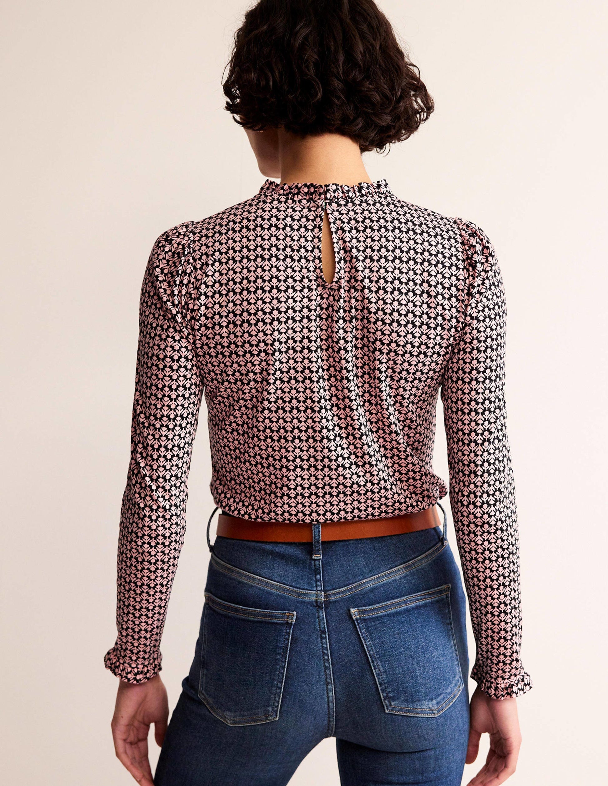 Supersoft Frill Detail Top-Black and Milkshake, Tulip Pop-3