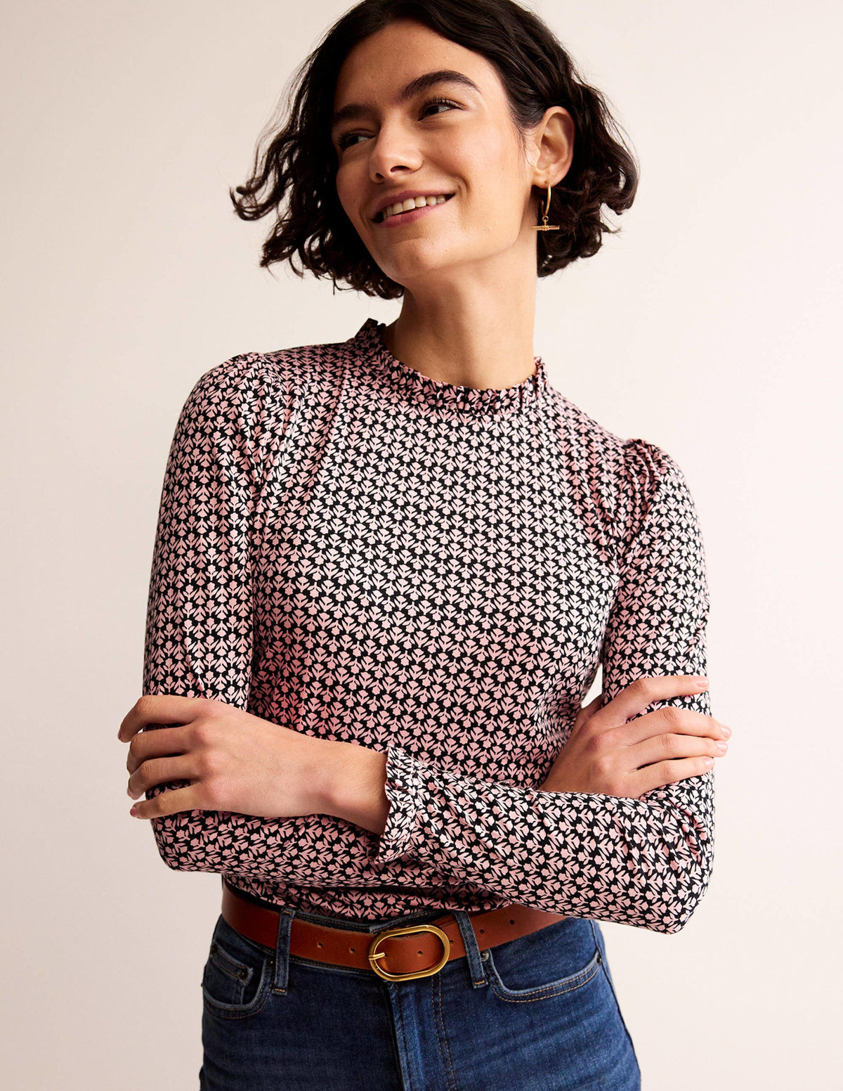 Supersoft Frill Detail Top-Black and Milkshake, Tulip Pop-4