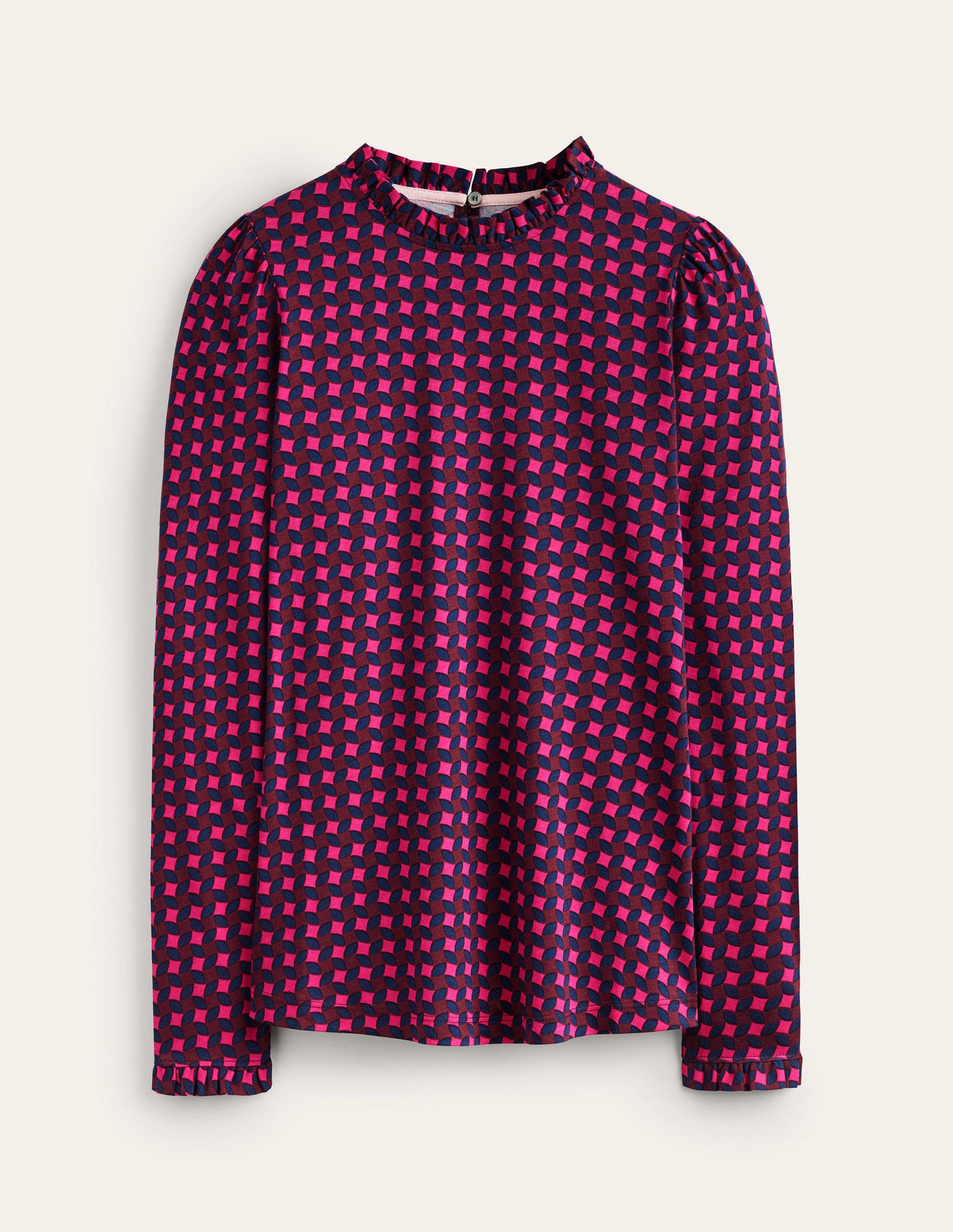 Supersoft Frill Detail Top-Vibrant Pink, Abstract Diamond-5