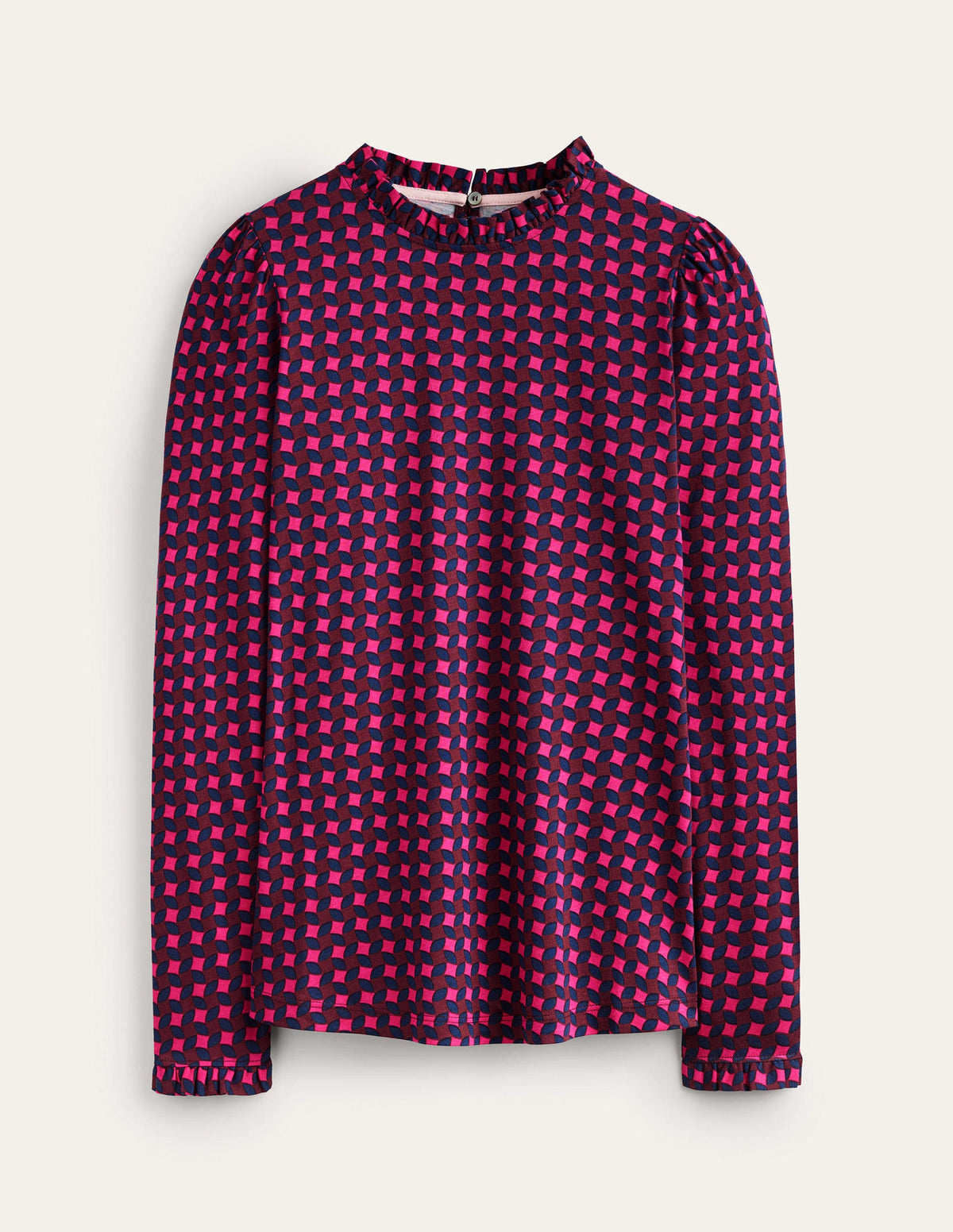 Supersoft Frill Detail Top-Vibrant Pink, Abstract Diamond - Image 5