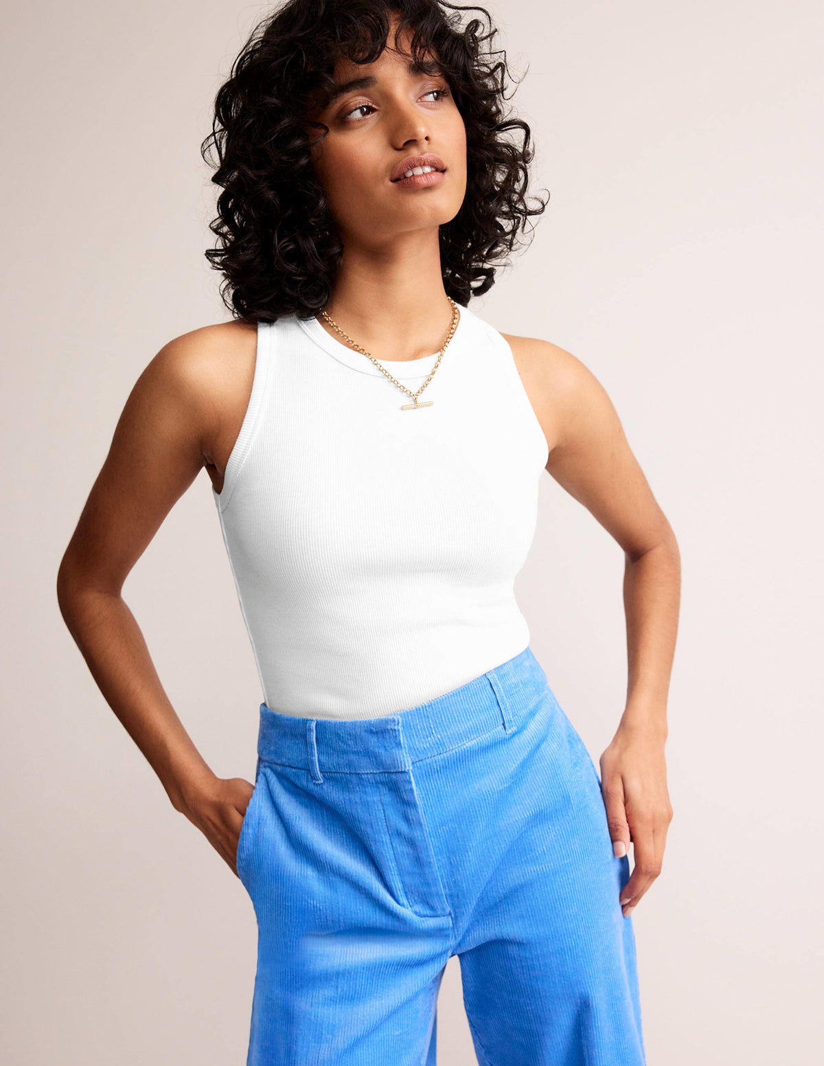 Cotton Ribbed Jersey Tank-White - Image 4