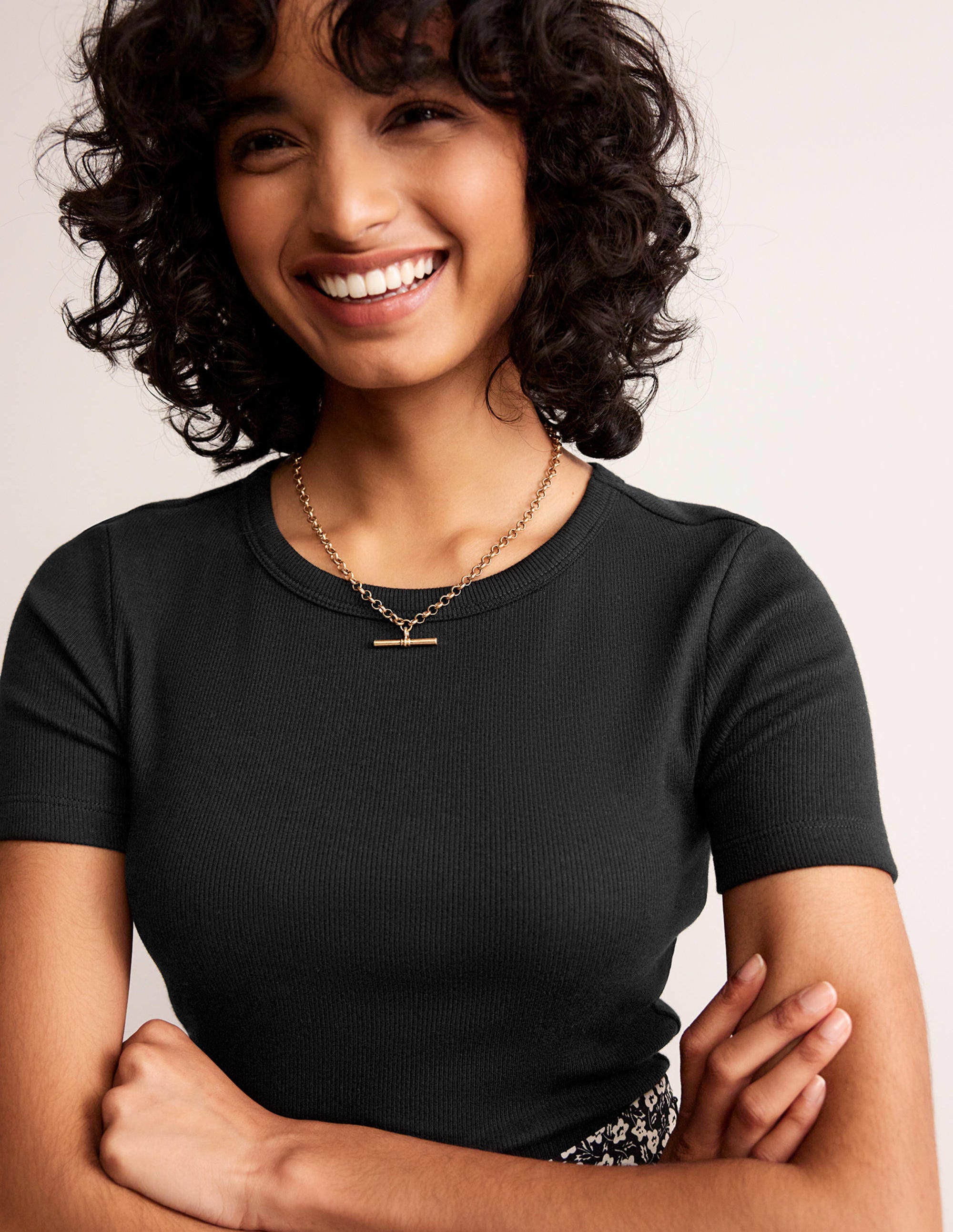 Cotton Ribbed T-Shirt-Black - Image 2