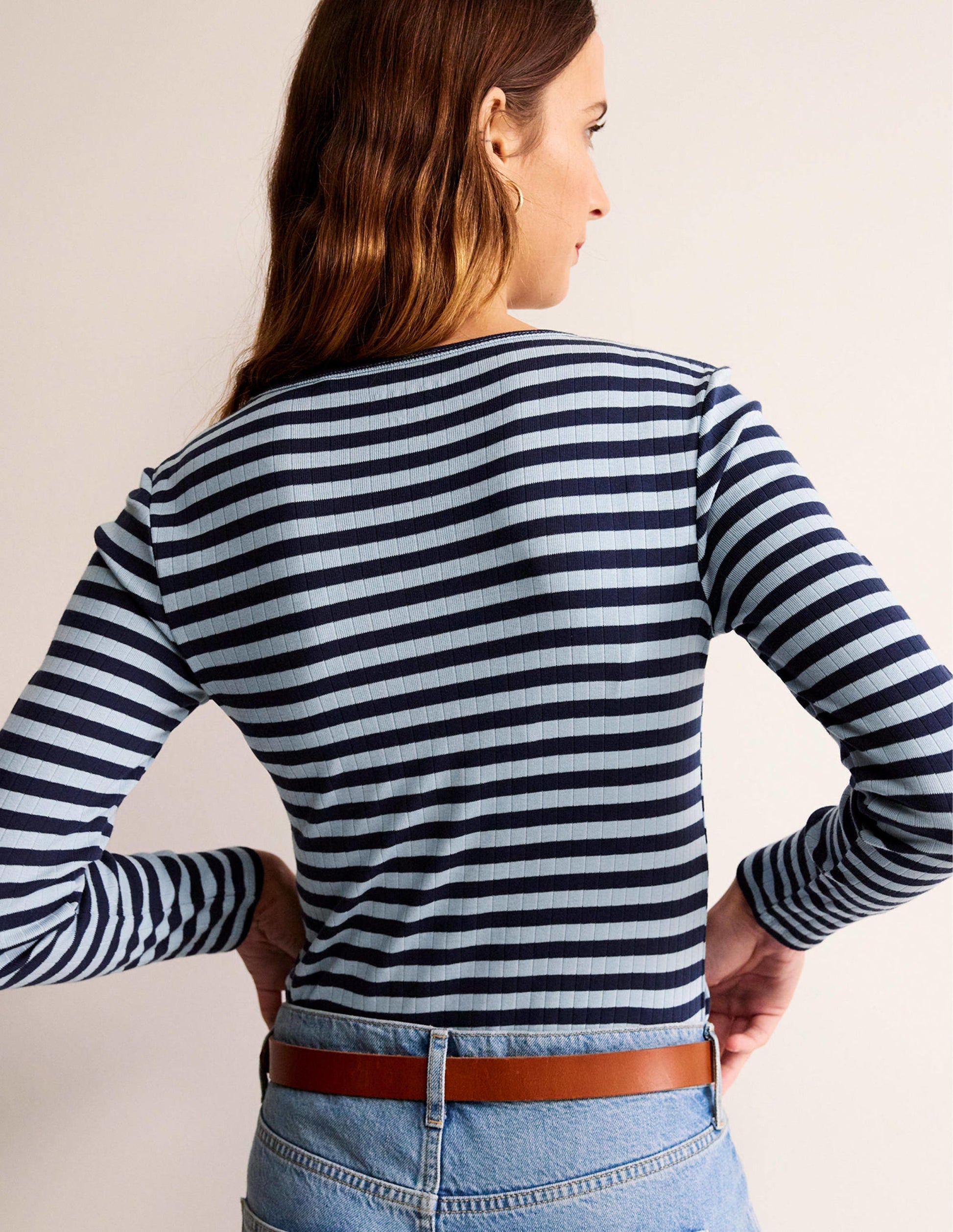 Anna Rib Crew T-Shirt-Heron Blue, French Navy-3