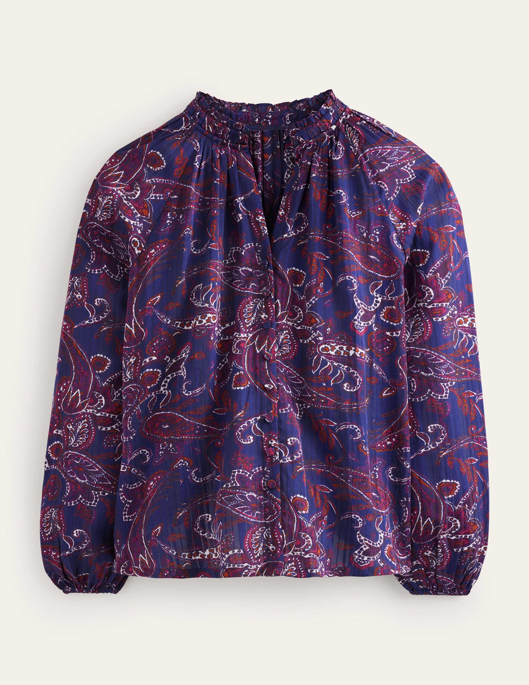 High-Neck Printed Top-Purple Pansy, Paisley Lawn - Image 6
