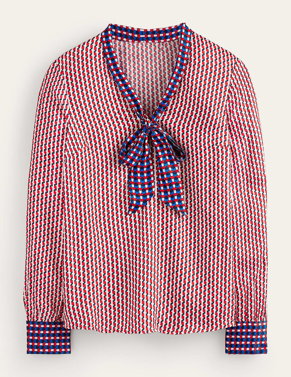 Pussy-Bow Satin Blouse-Hot Pepper, Geo Daze-7